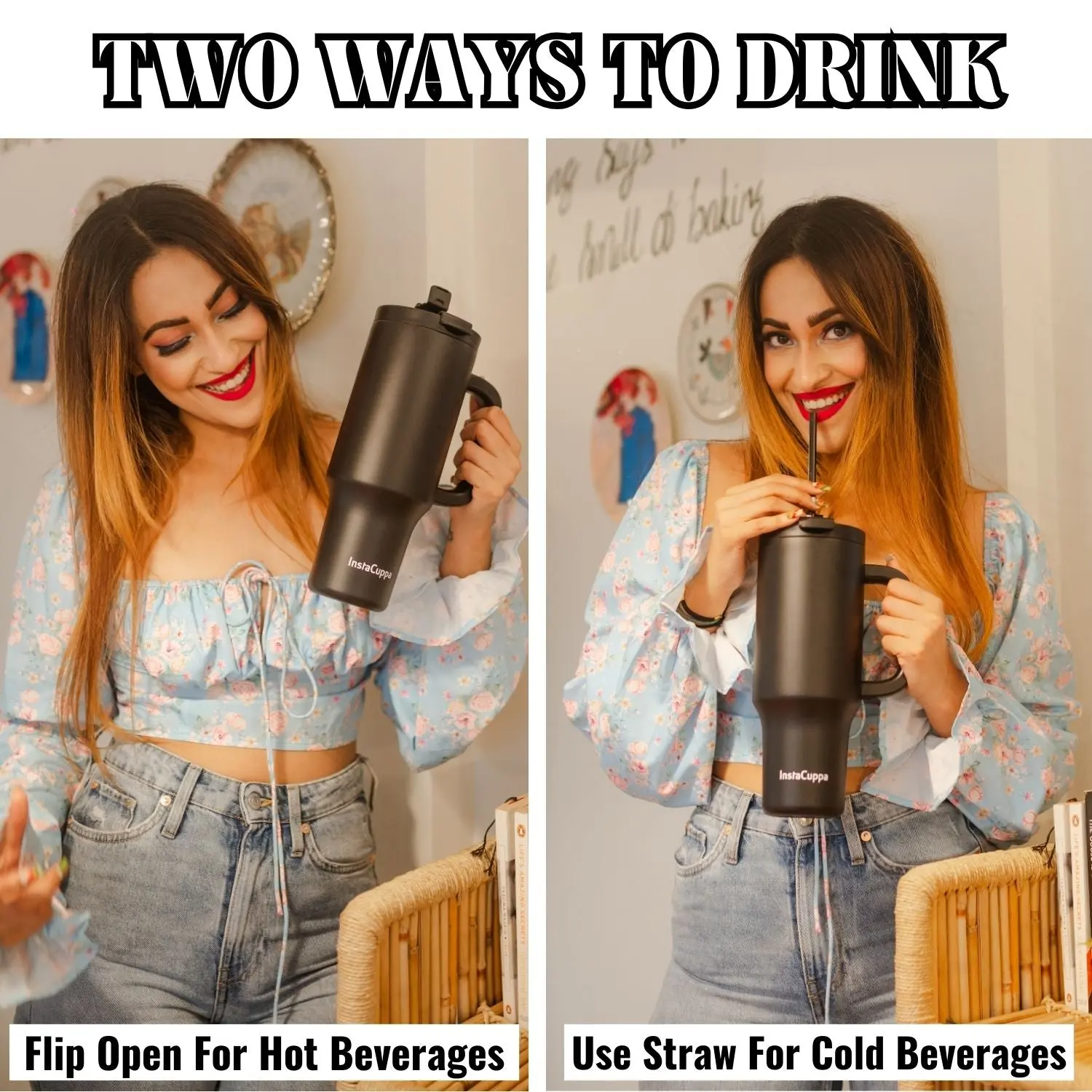 InstaCuppa 1200 mL Insulated Tumbler with Lid, BPA Reusable Straw and Handle - Stainless Steel, Keeps Beverages Hot and Cold, Fits Cup - Image 9