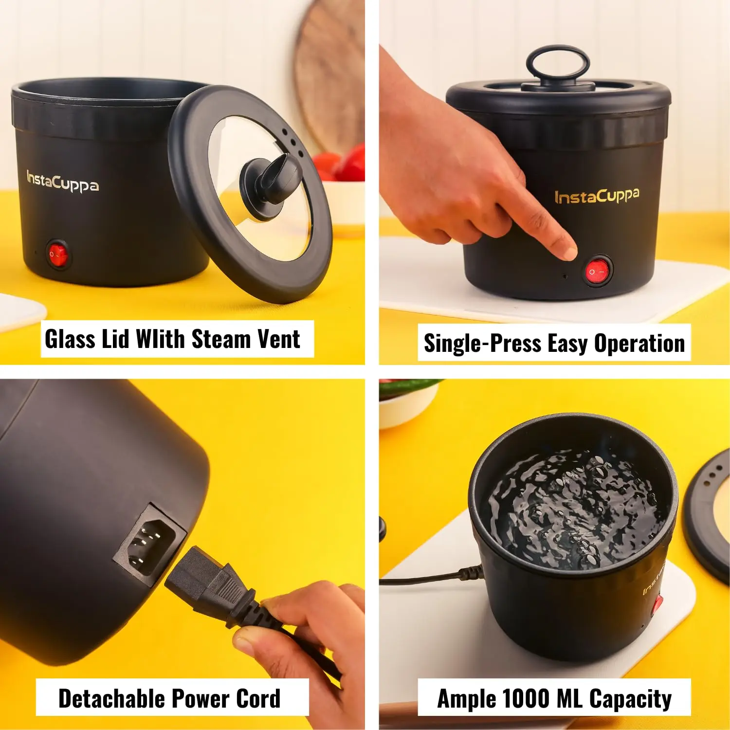 InstaCuppa Portable Multi Cook Electric Kettle with Non-Stick Inner Pot, Dry Boil Protection for Safety, Compact & Light Weight, Ideal - Image 3