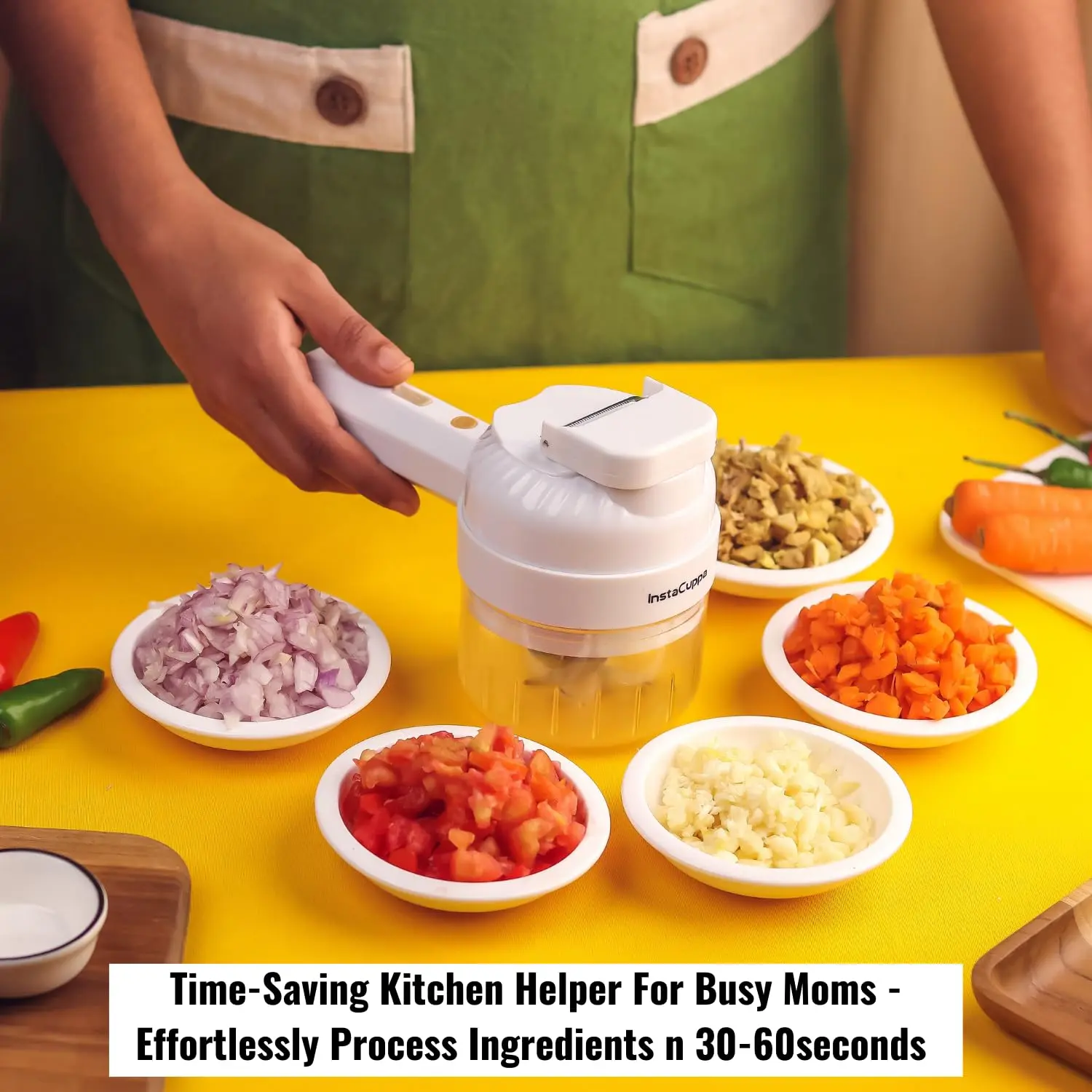 InstaCuppa 3-in-1 Rechargeable Kitchen Chopper, Peeler, and Scrubber - 250ml - Time-Saving Solution for Busy Moms, 250 ml - Image 3
