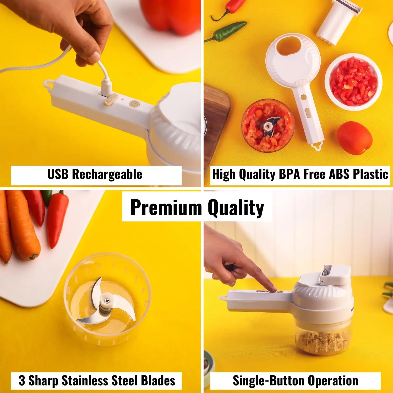 InstaCuppa 3-in-1 Rechargeable Kitchen Chopper, Peeler, and Scrubber - 250ml - Time-Saving Solution for Busy Moms, 250 ml - Image 5