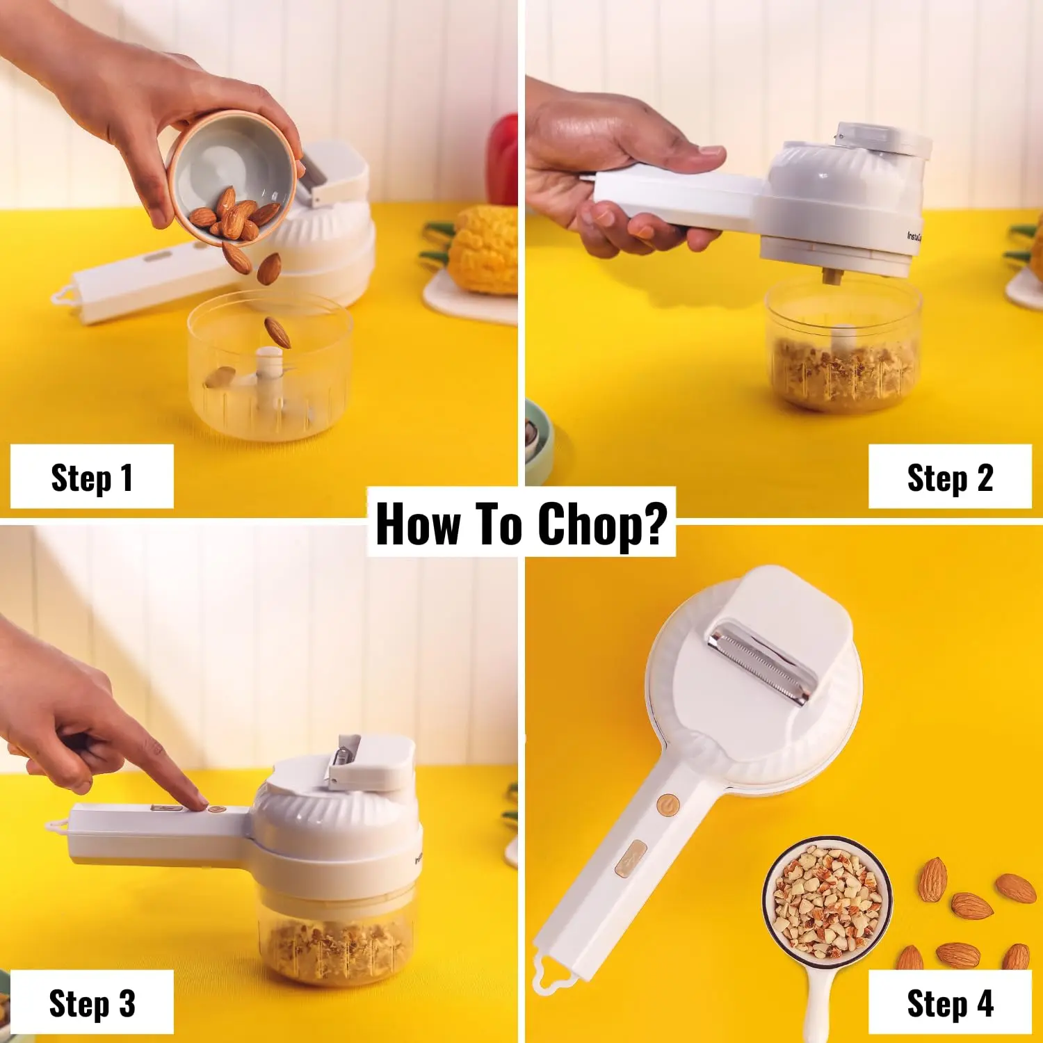 InstaCuppa 3-in-1 Rechargeable Kitchen Chopper, Peeler, and Scrubber - 250ml - Time-Saving Solution for Busy Moms, 250 ml - Image 6