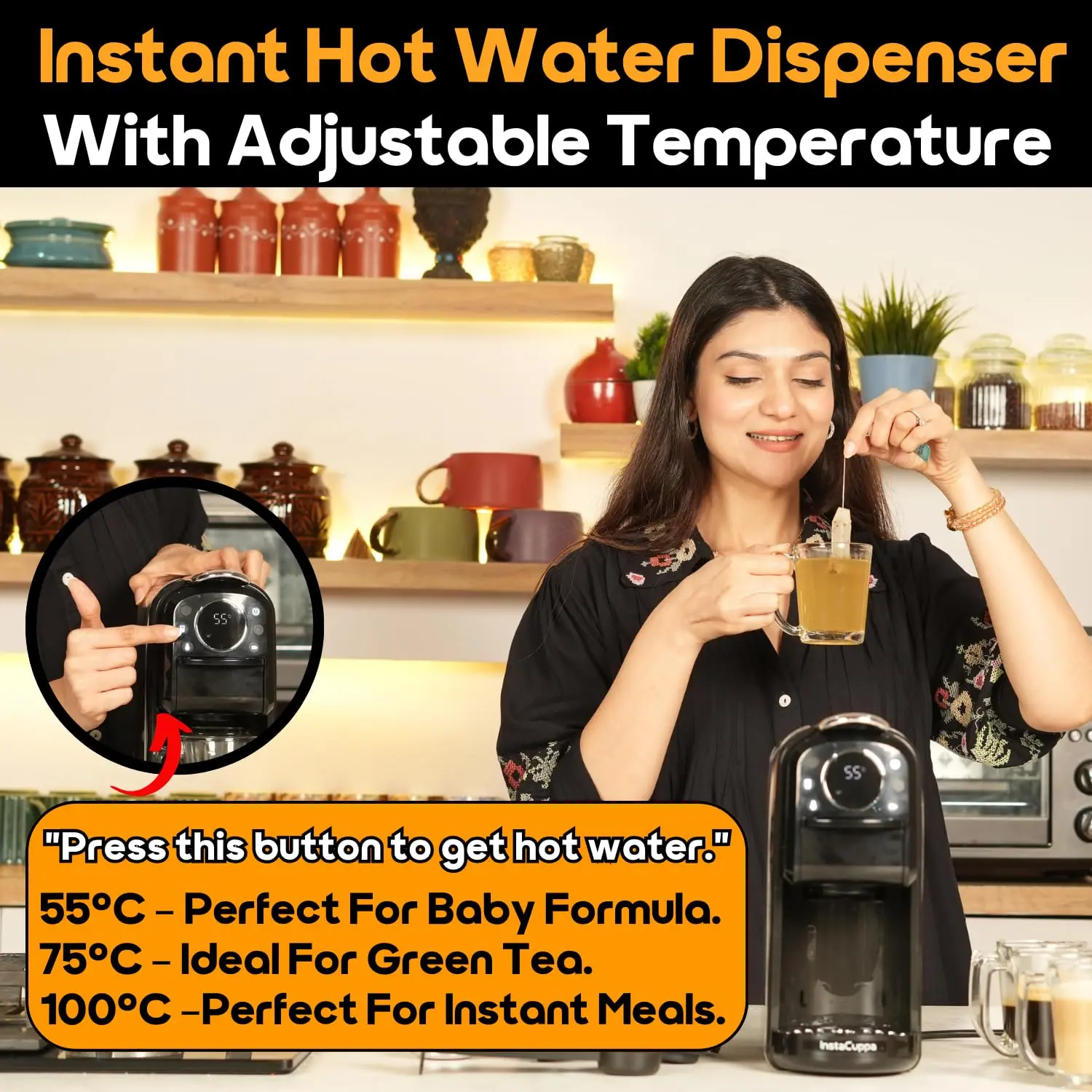 InstaCuppa 3-in-1 Espresso Coffee Maker | Works with Ground Coffee, Pods & Capsules | Electric Kettle Mode with Temperature Control - Image 6