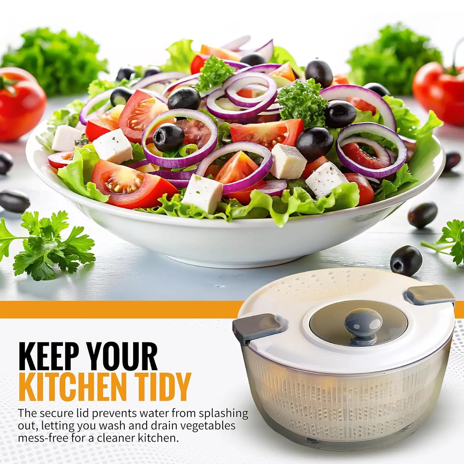 InstaCuppa 4L Salad Spinner and Dryer, BPA-Free, Multi-Function Pasta Bowl and Strainer for Kitchen, Includes Stainless Steel - Image 3