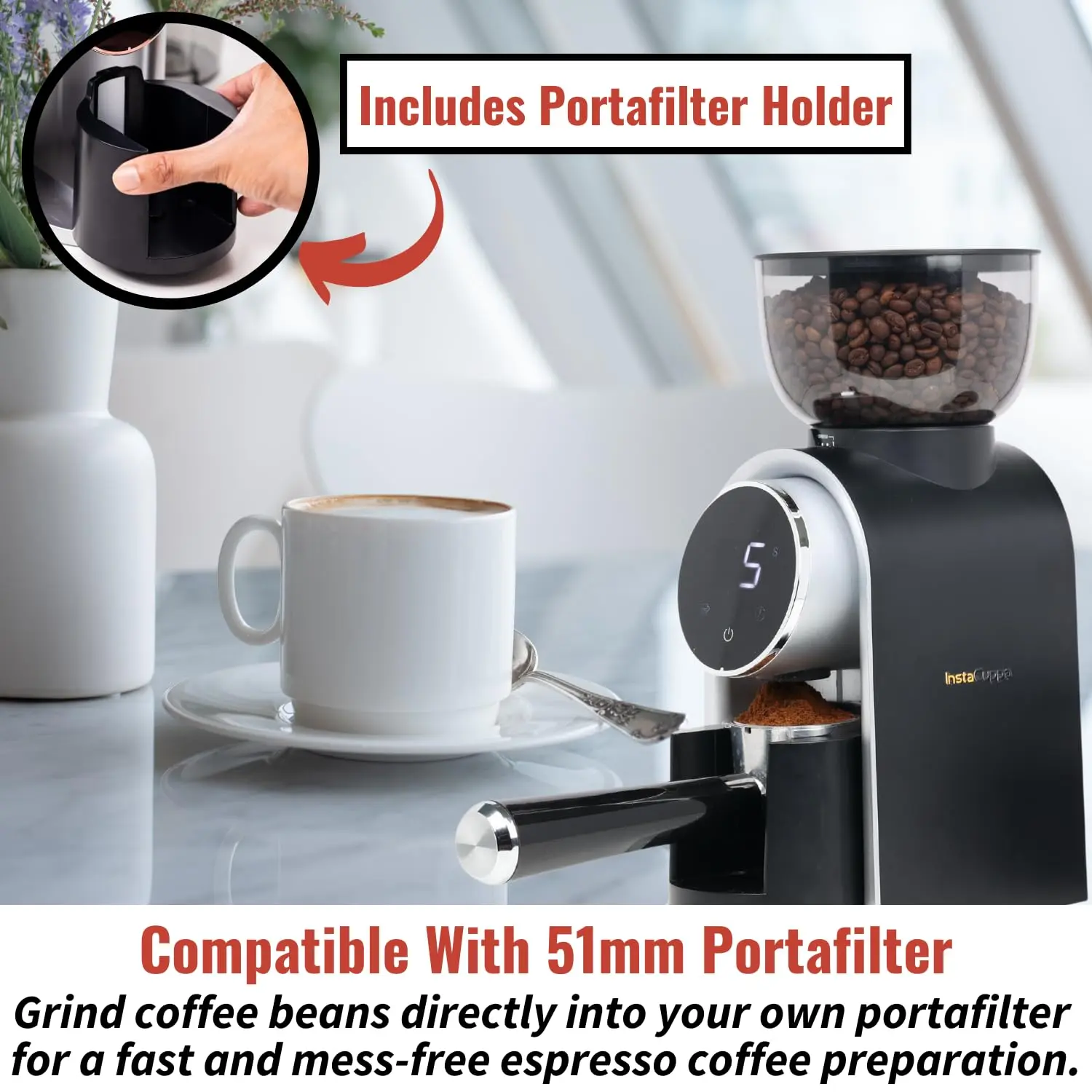 InstaCuppa Automatic Coffee Bean Grinder - 25 Settings (Classic Edition) - Image 4