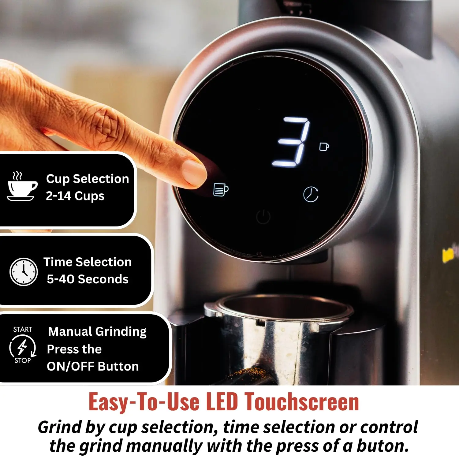 InstaCuppa Automatic Coffee Bean Grinder - 25 Settings (Classic Edition) - Image 5