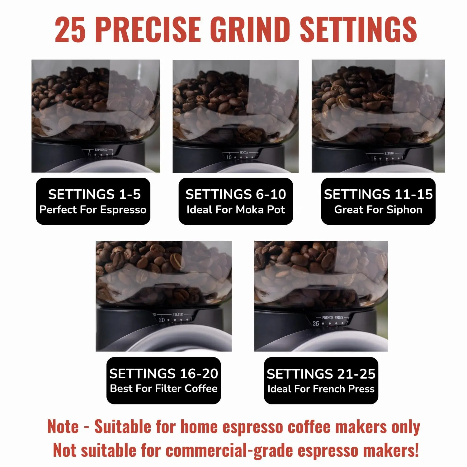 InstaCuppa Automatic Coffee Bean Grinder - 25 Settings (Classic Edition) - Image 8