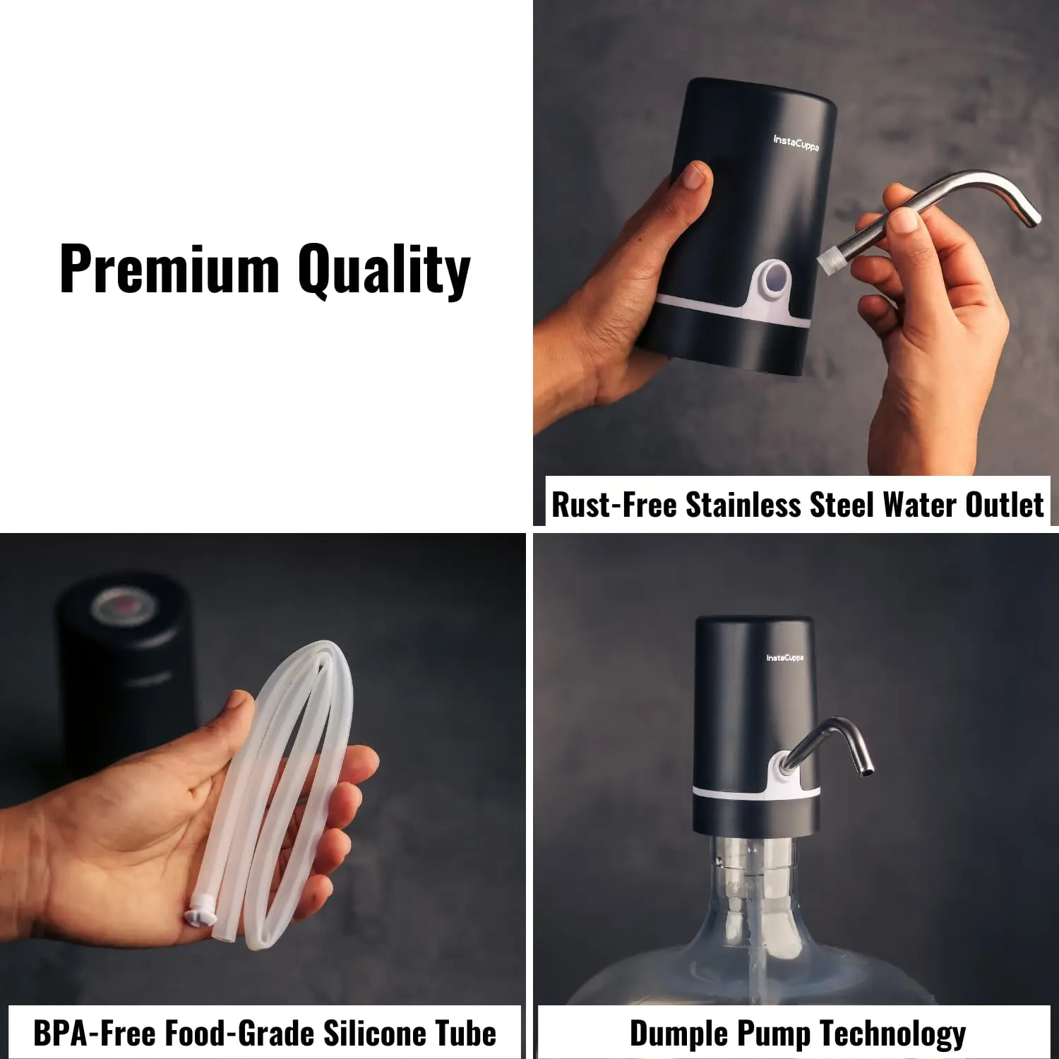 InstaCuppa Automatic Water Dispenser for 20 Liter Cans with Child Lock Feature, USB Rechargeable, Steel Water Outlet, LED Display - Image 12