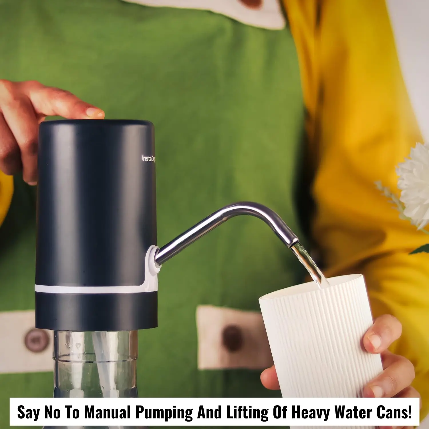 InstaCuppa Automatic Water Dispenser for 20 Liter Cans with Child Lock Feature, USB Rechargeable, Steel Water Outlet, LED Display - Image 15