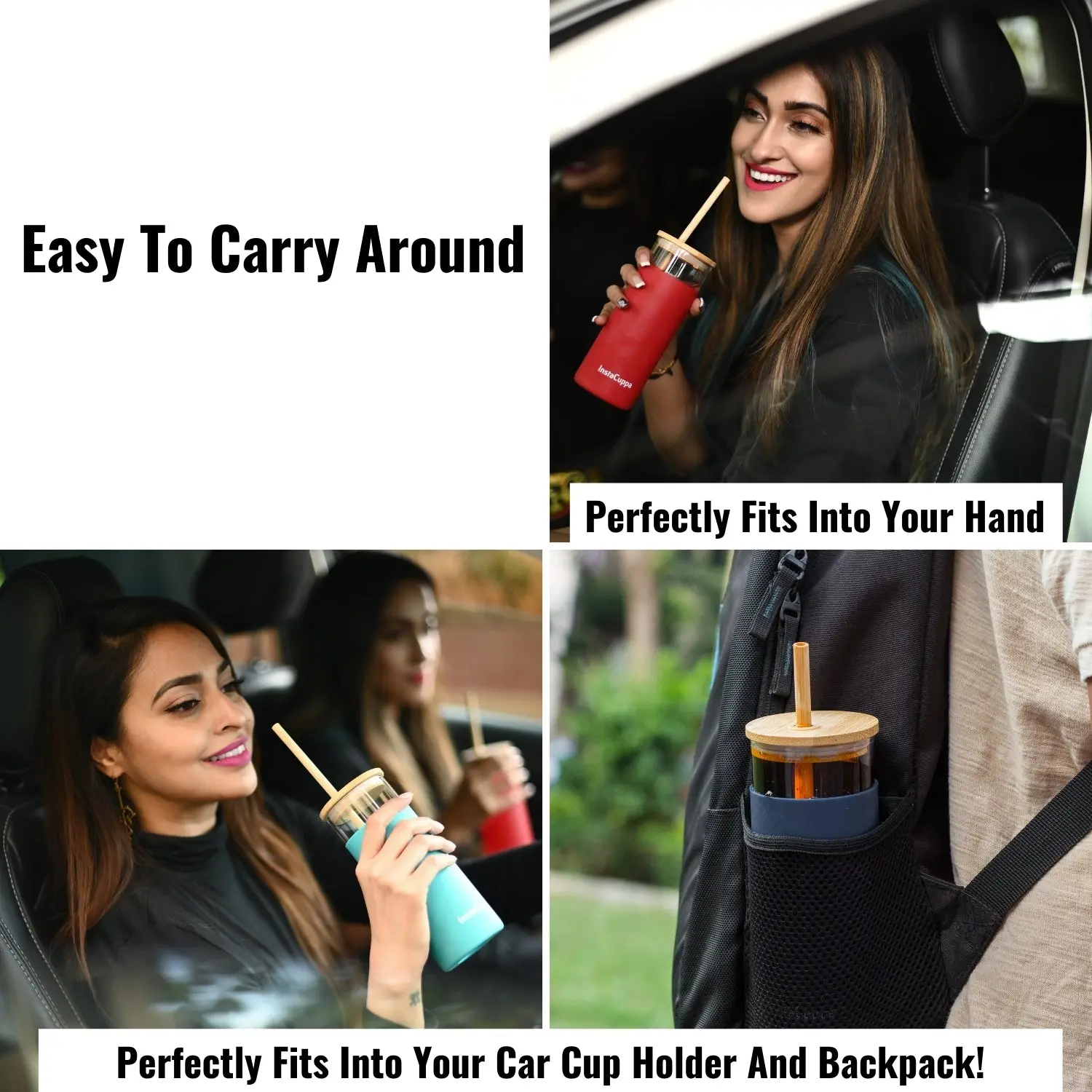 InstaCuppa Borosilicate Glass Tumbler with 2 Unique Straws and Bamboo Lid, Removable Silicone Protective Sleeve - Image 16