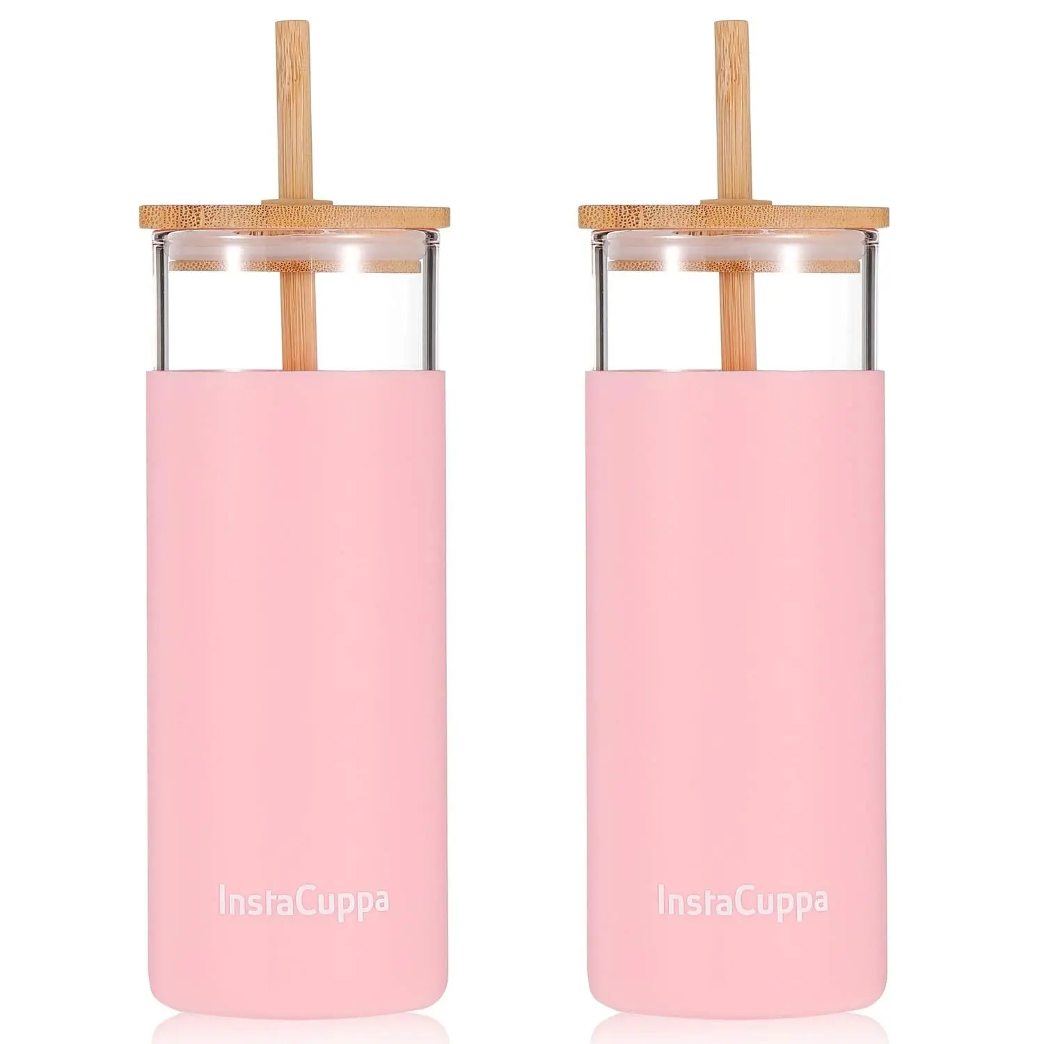InstaCuppa Borosilicate Glass Tumbler with 2 Unique Straws and Bamboo Lid, Removable Silicone Protective Sleeve - Image 8
