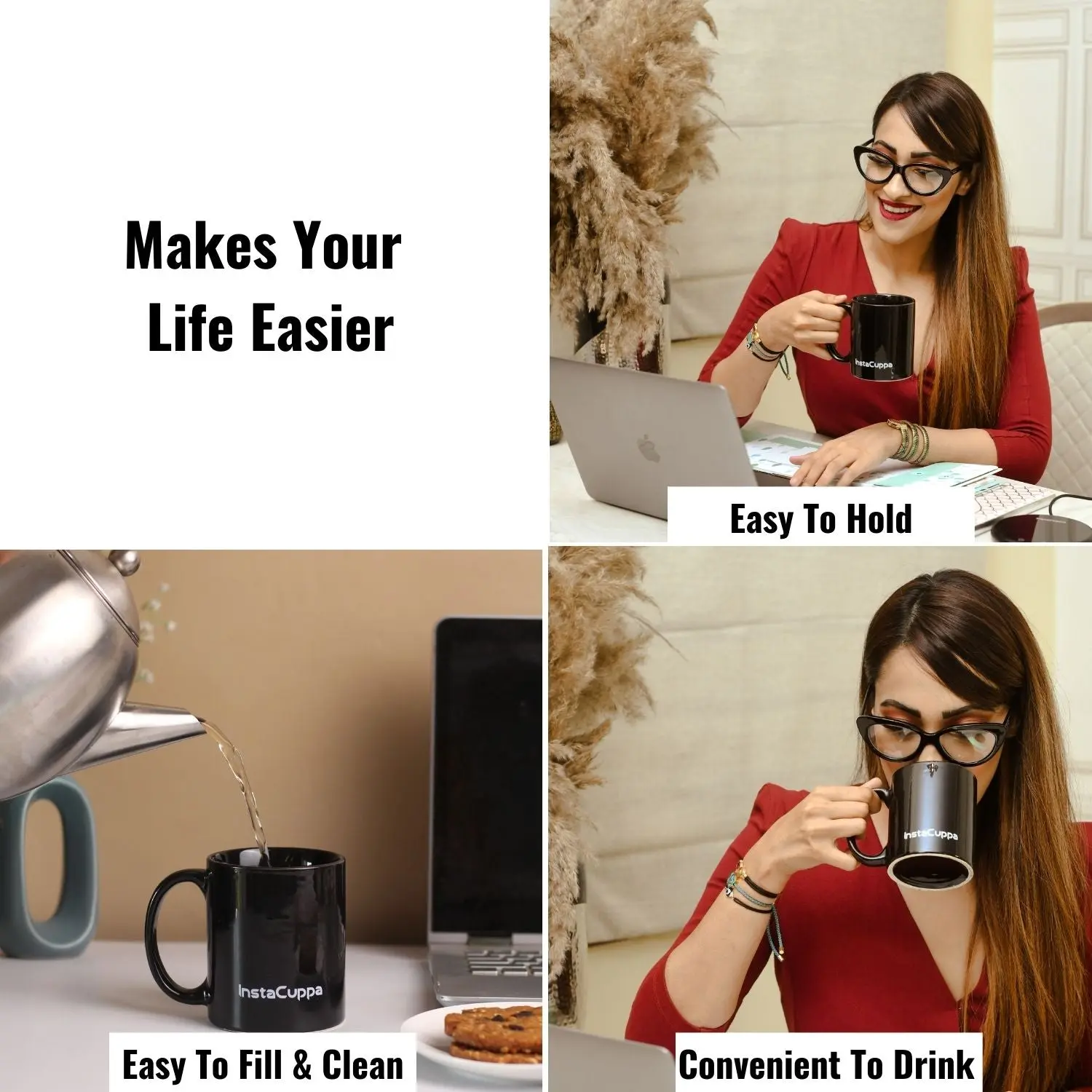 InstaCuppa Ceramic Coffee Mugs with Handle Home Kitchen Use,Business,Gift,Ceramic 350 ML , Pack of 4 , Black - Image 5
