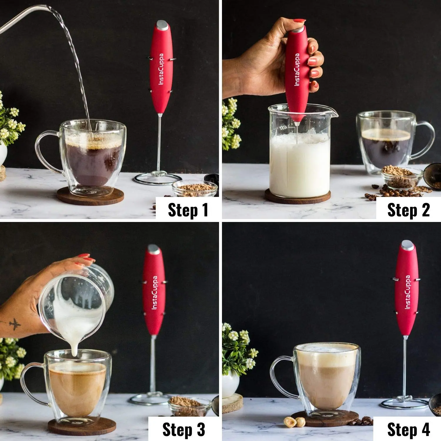 InstaCuppa Milk Frother for Coffee - Handheld Battery-Operated Electric Milk and Coffee Frother, Stainless Steel Whisk and Stand - Image 26
