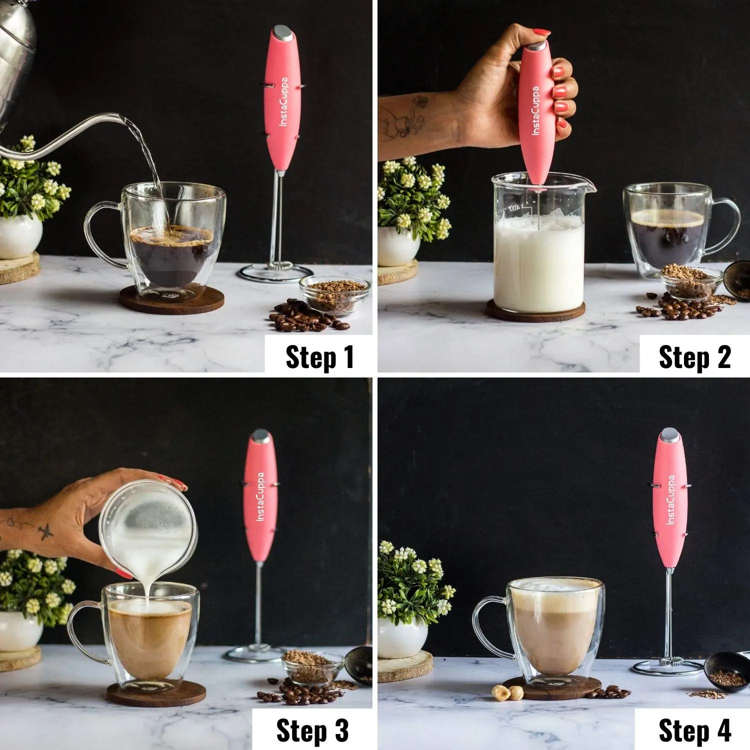 InstaCuppa Milk Frother for Coffee - Handheld Battery-Operated Electric Milk and Coffee Frother, Stainless Steel Whisk and Stand - Image 33