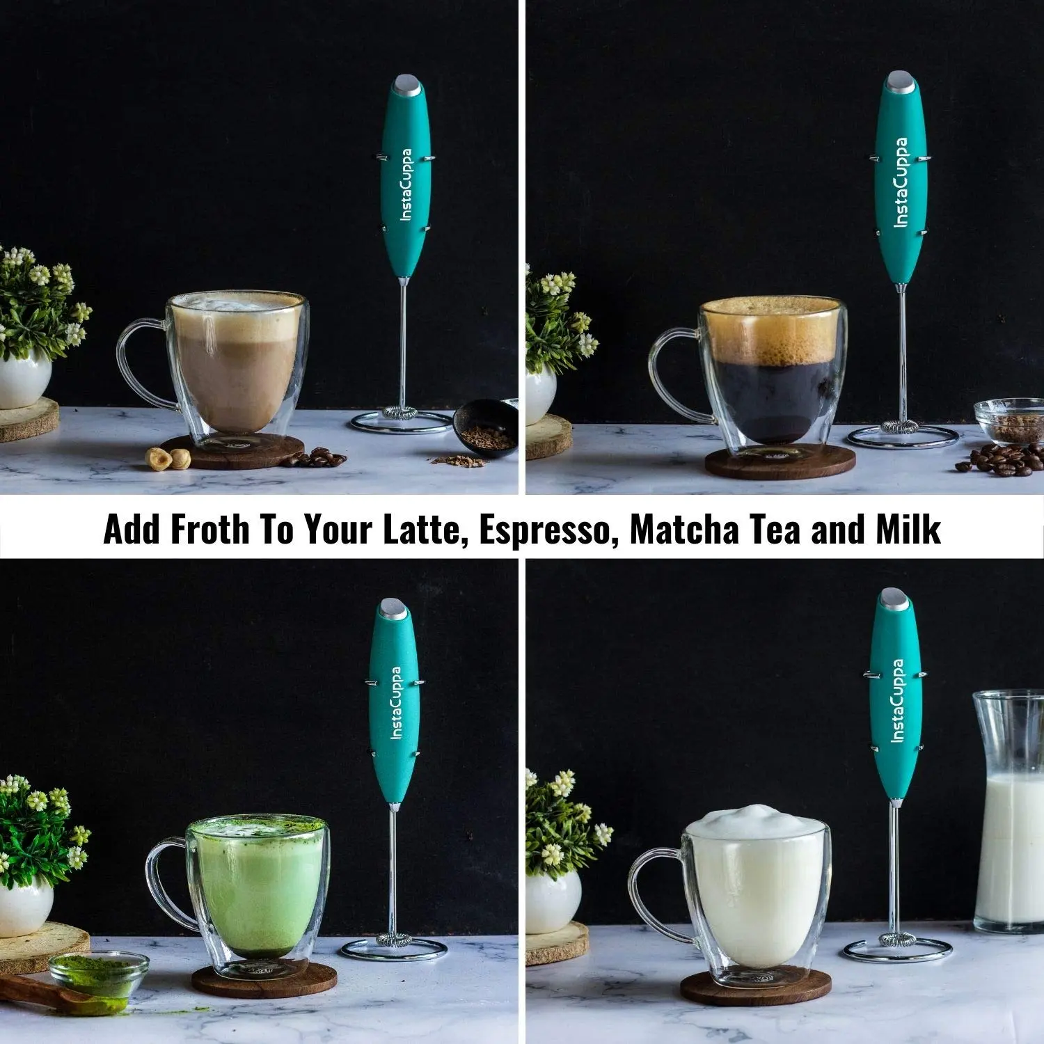 InstaCuppa Milk Frother for Coffee - Handheld Battery-Operated Electric Milk and Coffee Frother, Stainless Steel Whisk and Stand - Image 41