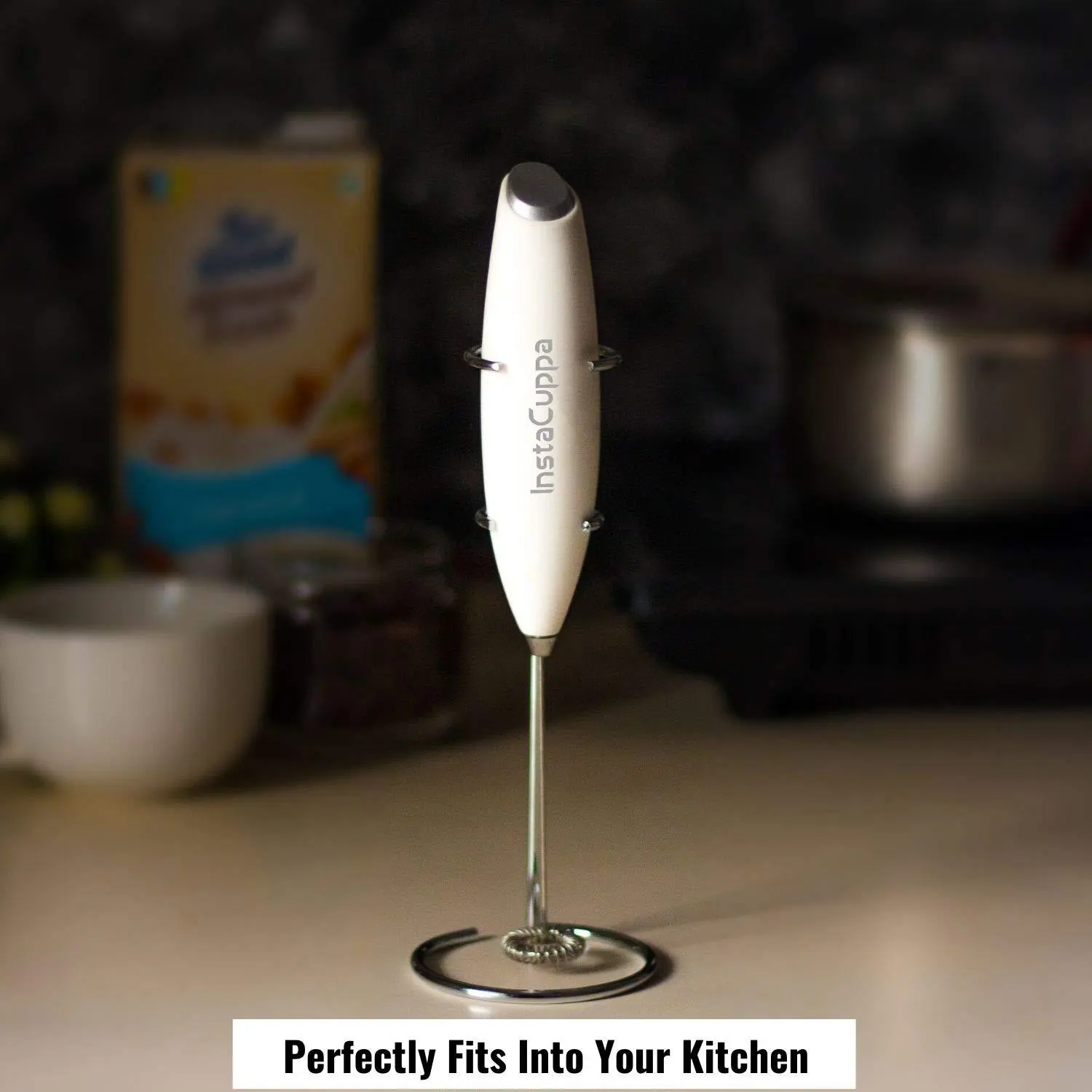 InstaCuppa Milk Frother for Coffee - Handheld Battery-Operated Electric Milk and Coffee Frother, Stainless Steel Whisk and Stand - Image 54