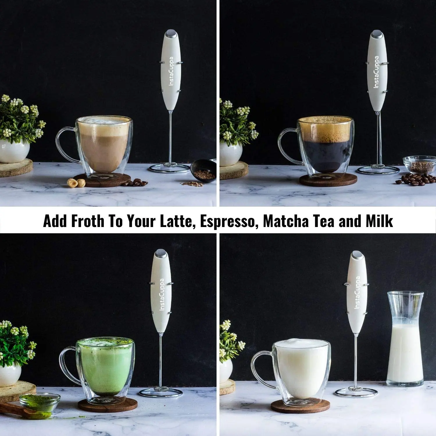 InstaCuppa Milk Frother for Coffee - Handheld Battery-Operated Electric Milk and Coffee Frother, Stainless Steel Whisk and Stand - Image 55
