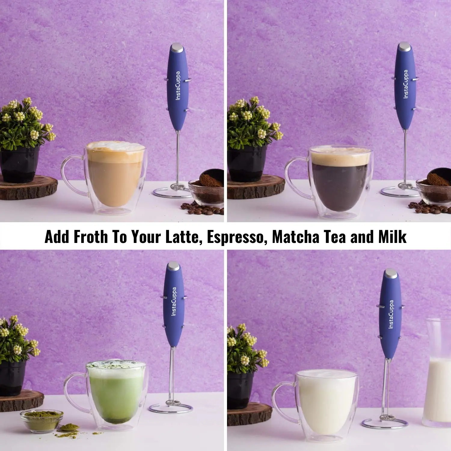 InstaCuppa Milk Frother for Coffee - Handheld Battery-Operated Electric Milk and Coffee Frother, Stainless Steel Whisk and Stand - Image 61