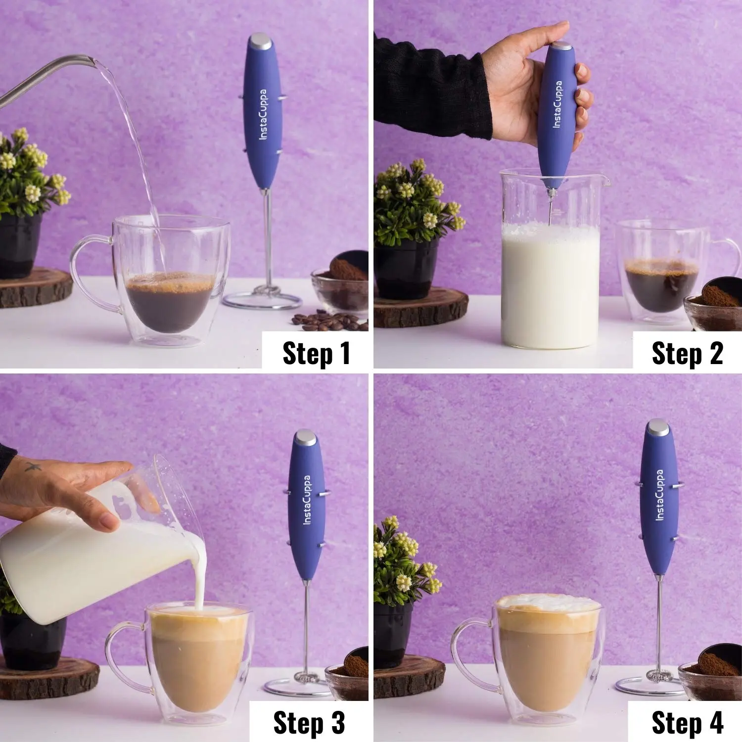 InstaCuppa Milk Frother for Coffee - Handheld Battery-Operated Electric Milk and Coffee Frother, Stainless Steel Whisk and Stand - Image 63