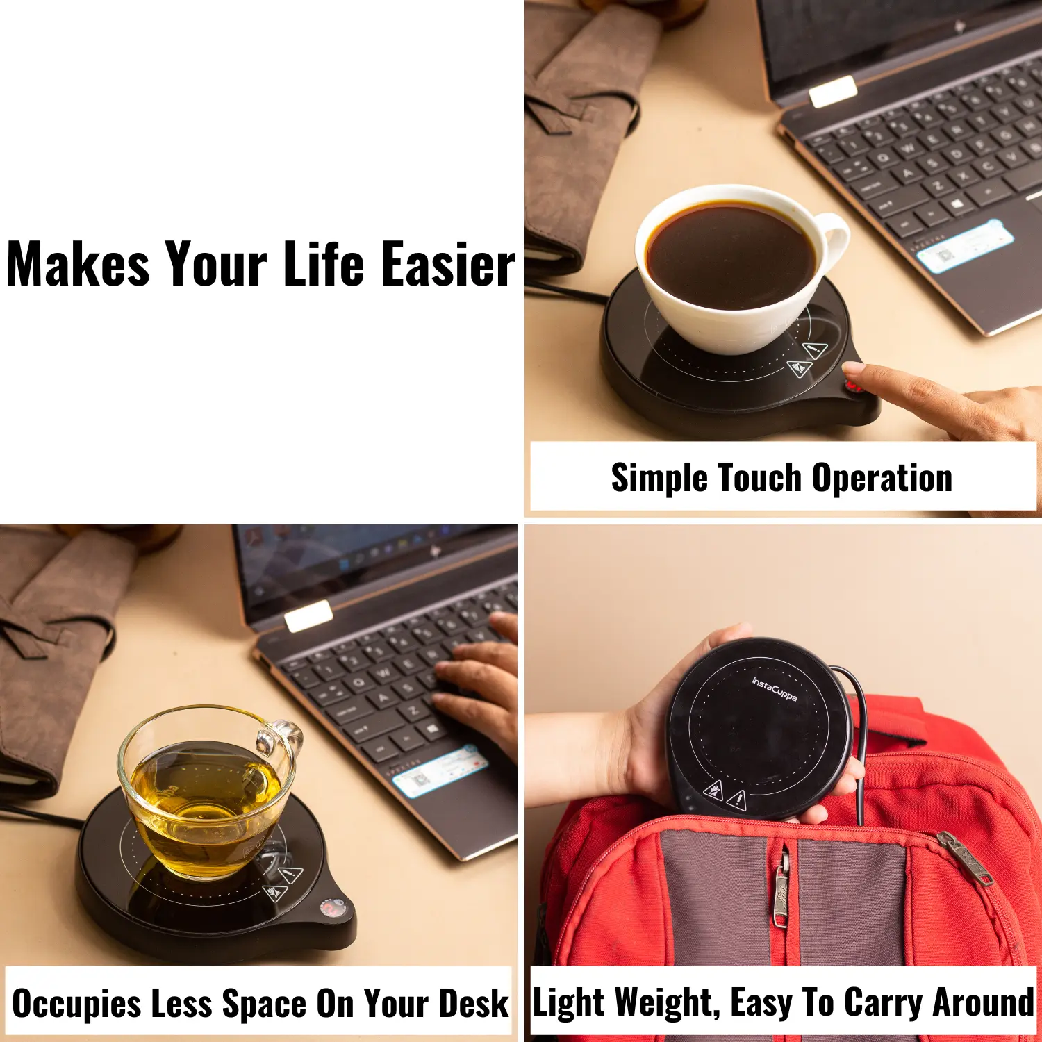 InstaCuppa Coffee Mug Warmer for Desk, 5 Adjustable Temperature Settings, 45ºC-100ºC, Auto Shut Off, Lightweight, 200 Watt, Black - Image 4