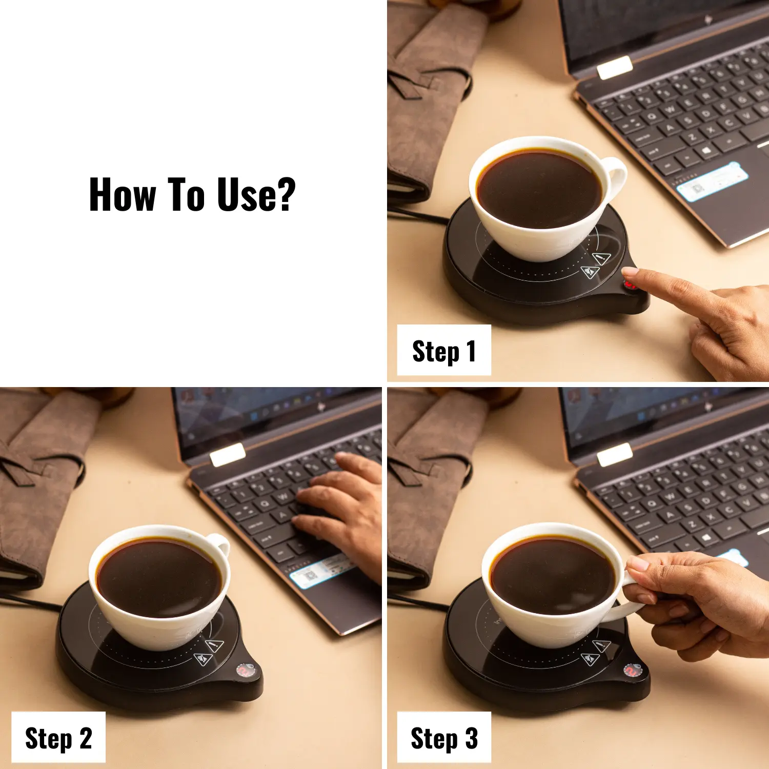 InstaCuppa Coffee Mug Warmer for Desk, 5 Adjustable Temperature Settings, 45ºC-100ºC, Auto Shut Off, Lightweight, 200 Watt, Black - Image 6