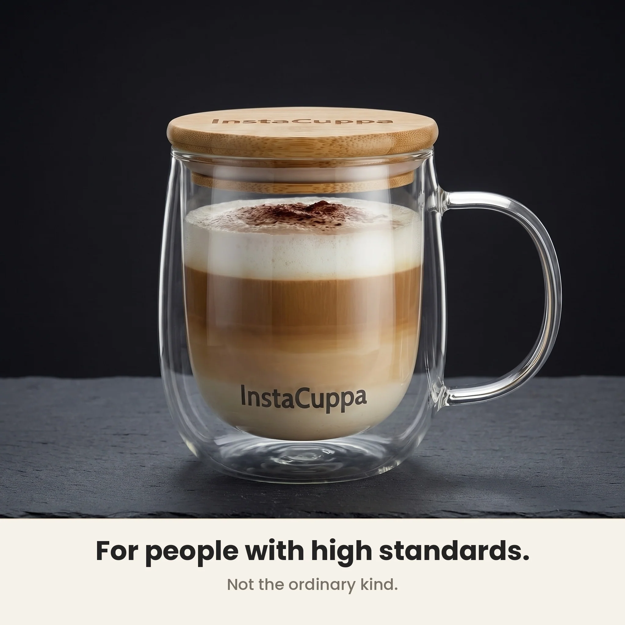 InstaCuppa Double Wall Glass Coffee Mug with Bamboo Lid and Large Handle, 300 ML, Pack of 2 - Image 3