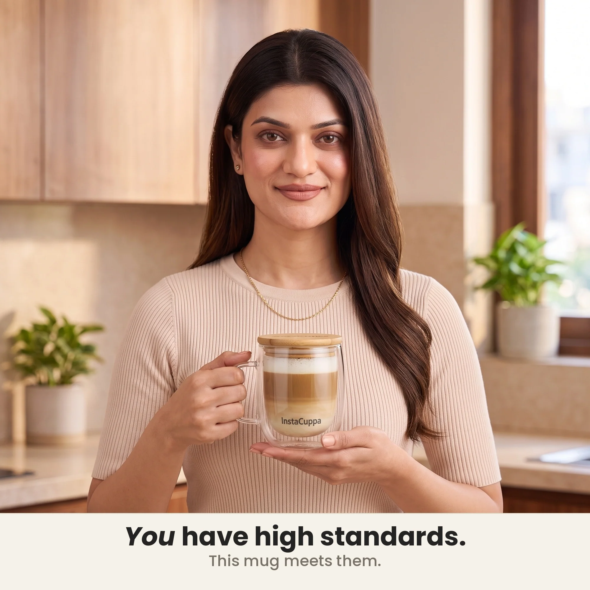 InstaCuppa Double Wall Glass Coffee Mug with Bamboo Lid and Large Handle, 300 ML, Pack of 2 - Image 4