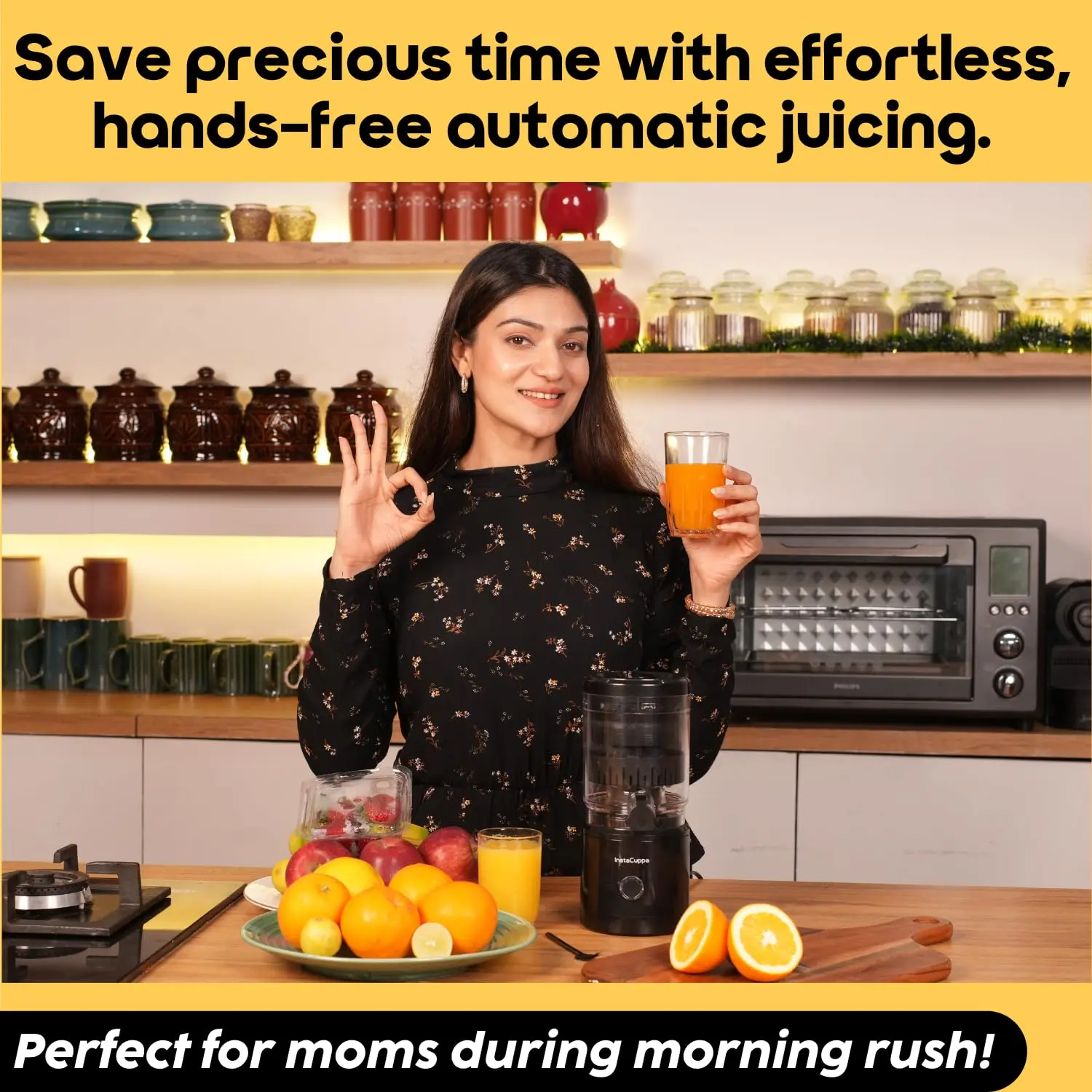 InstaCuppa Electric Citrus Juicer, 90-Watt Motor, Automatic Juicing, Hands-Free One-Button Operation, BPA-Free, 250ml Reservoir - Image 3
