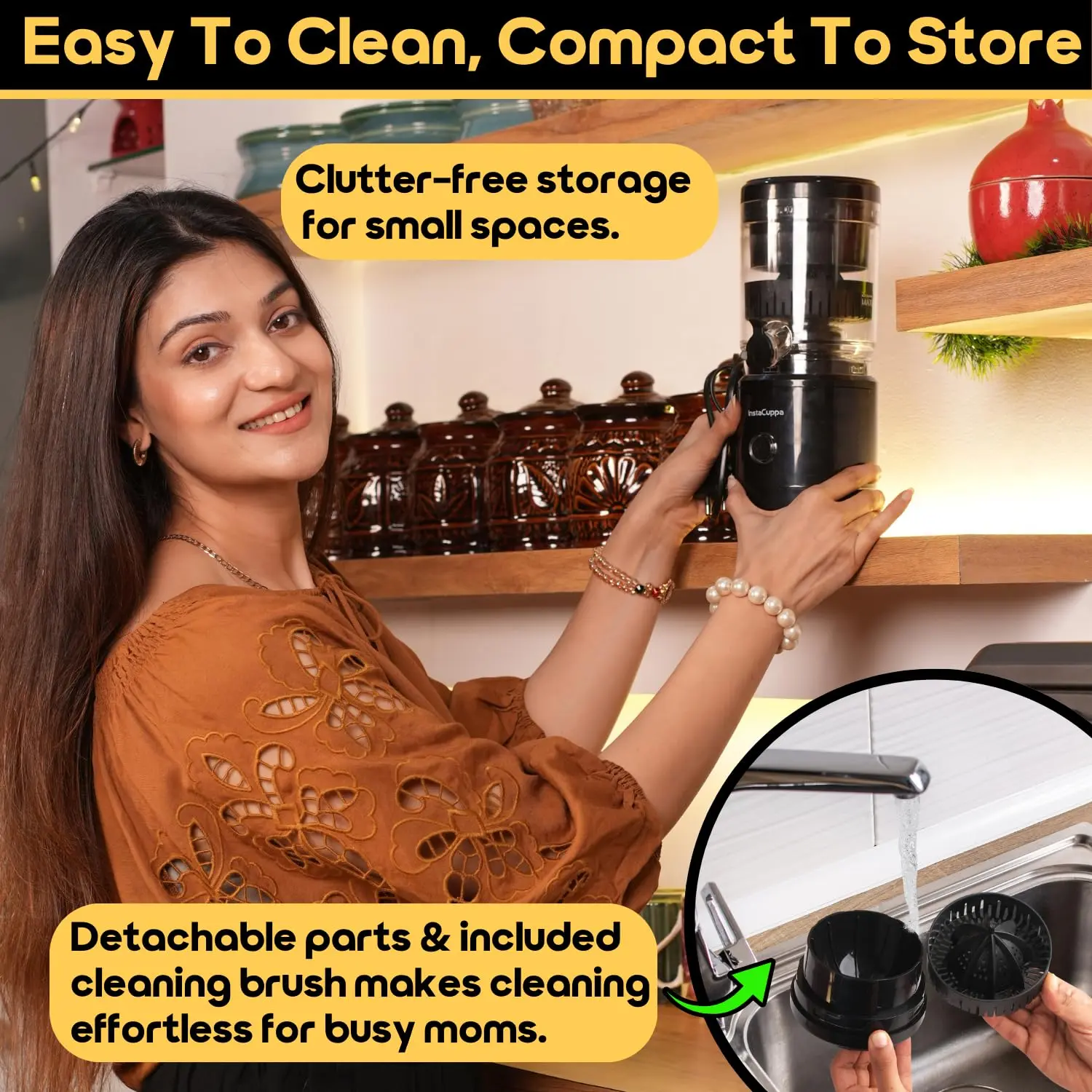 InstaCuppa Electric Citrus Juicer, 90-Watt Motor, Automatic Juicing, Hands-Free One-Button Operation, BPA-Free, 250ml Reservoir - Image 4