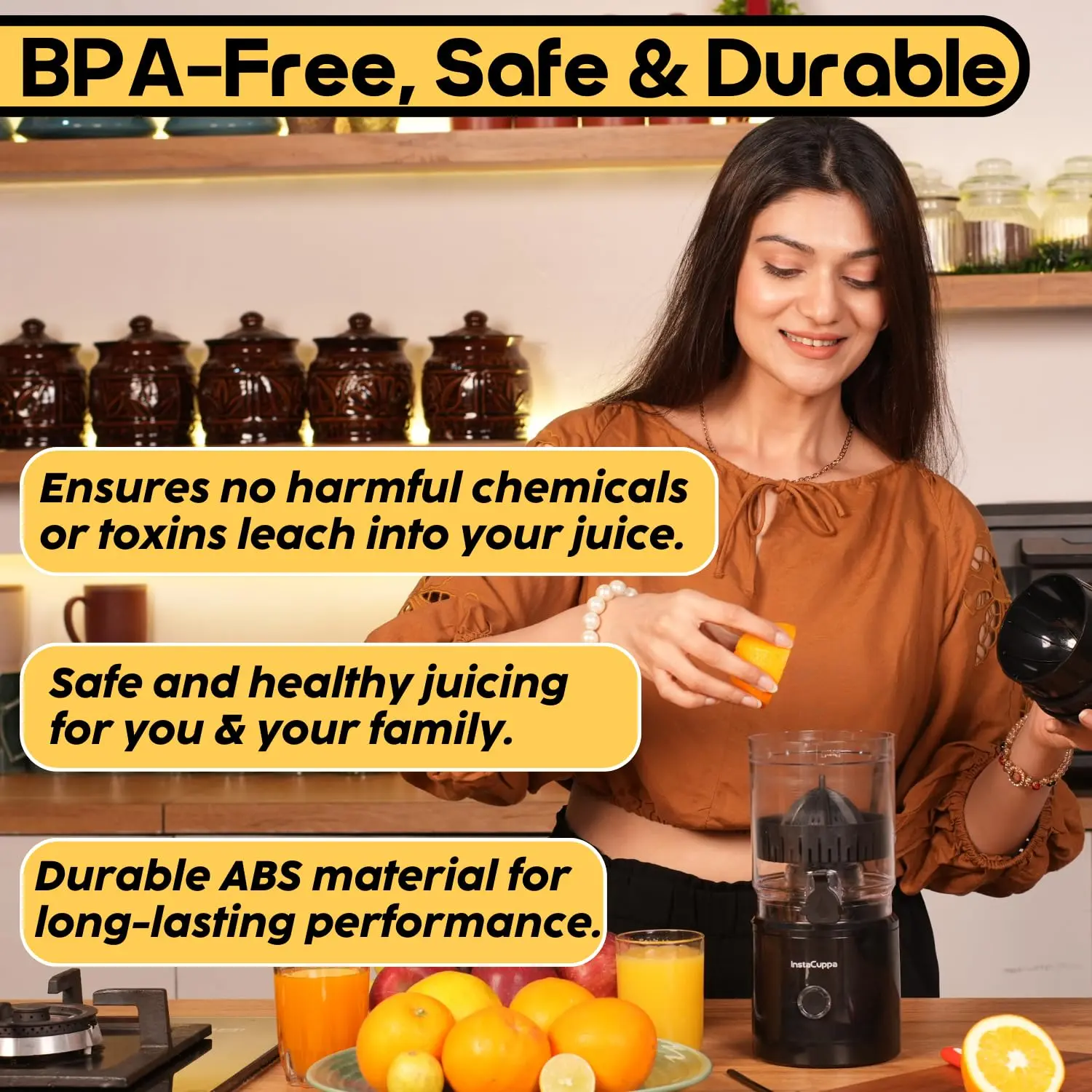 InstaCuppa Electric Citrus Juicer, 90-Watt Motor, Automatic Juicing, Hands-Free One-Button Operation, BPA-Free, 250ml Reservoir - Image 5