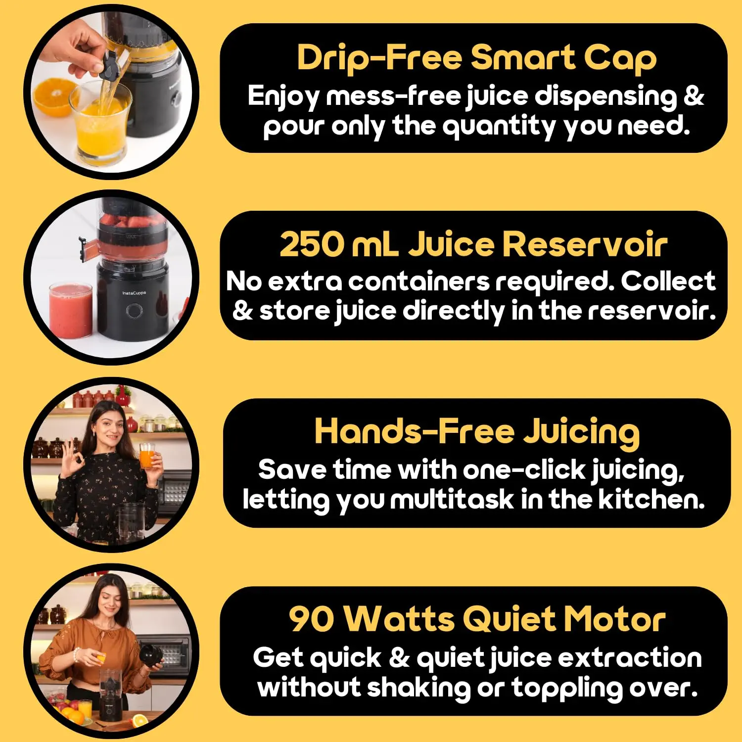 InstaCuppa Electric Citrus Juicer, 90-Watt Motor, Automatic Juicing, Hands-Free One-Button Operation, BPA-Free, 250ml Reservoir - Image 6
