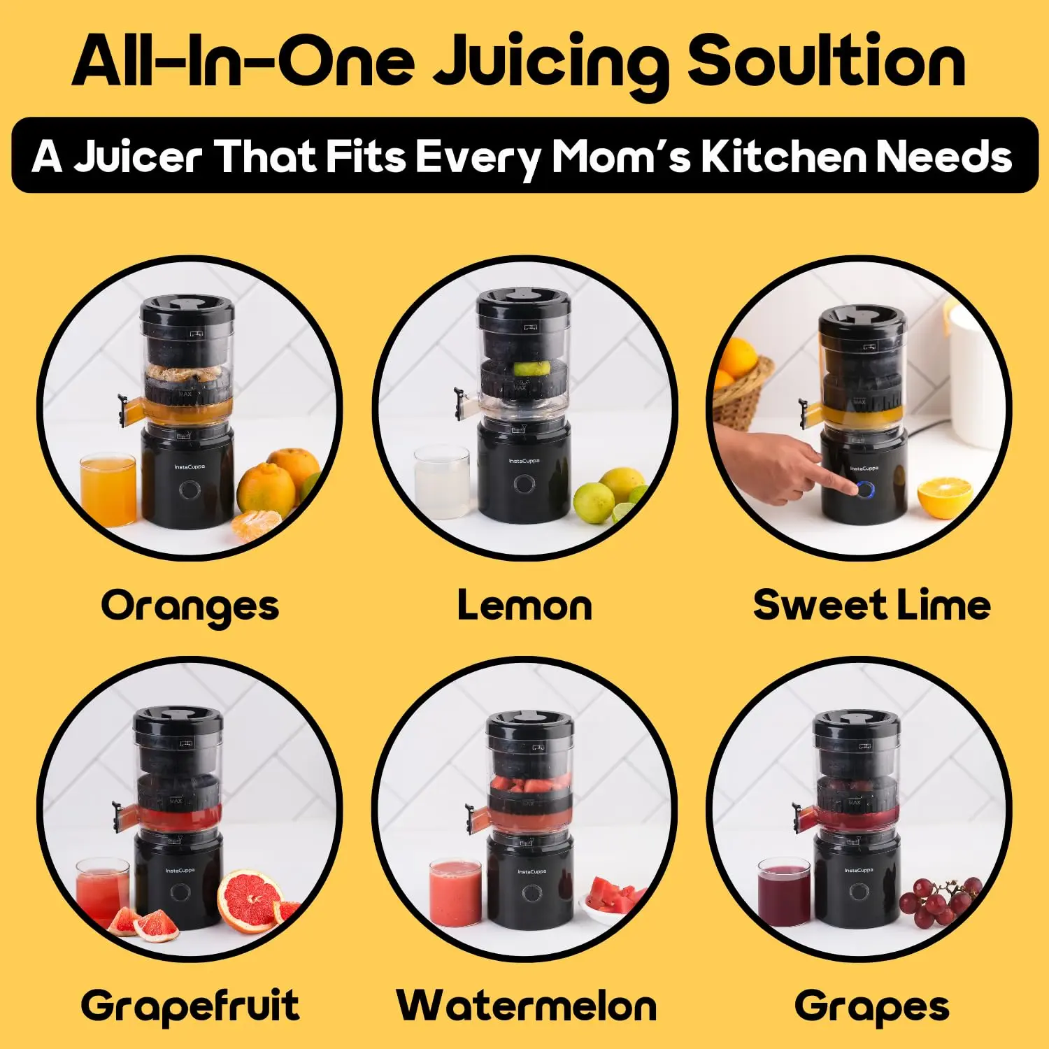 InstaCuppa Electric Citrus Juicer, 90-Watt Motor, Automatic Juicing, Hands-Free One-Button Operation, BPA-Free, 250ml Reservoir - Image 9