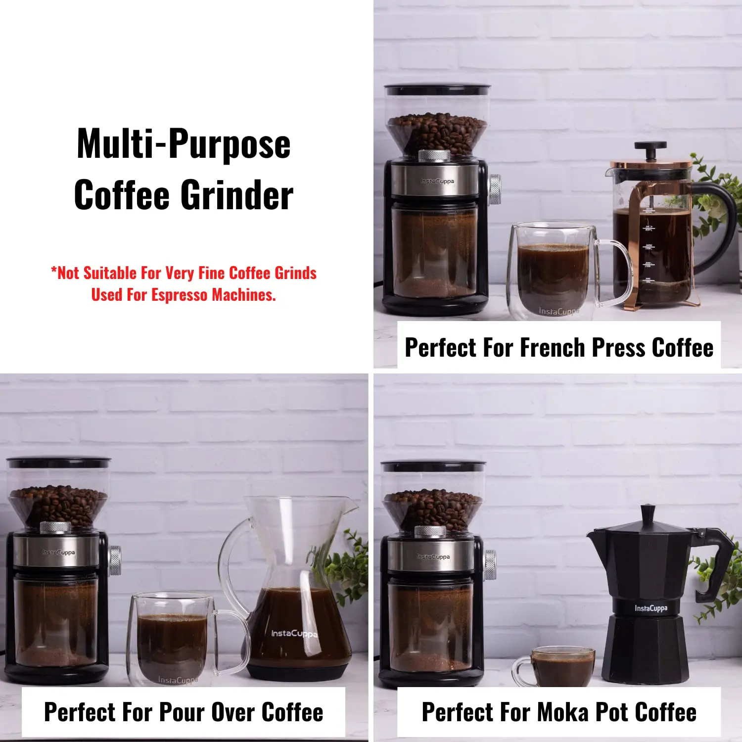InstaCuppa Electric Coffee Grinder for Your French Press, Moka Pot, Aero Press, and Pour Over Coffee Makers - Not Suitable For Espresso Grade Grind - Image 3