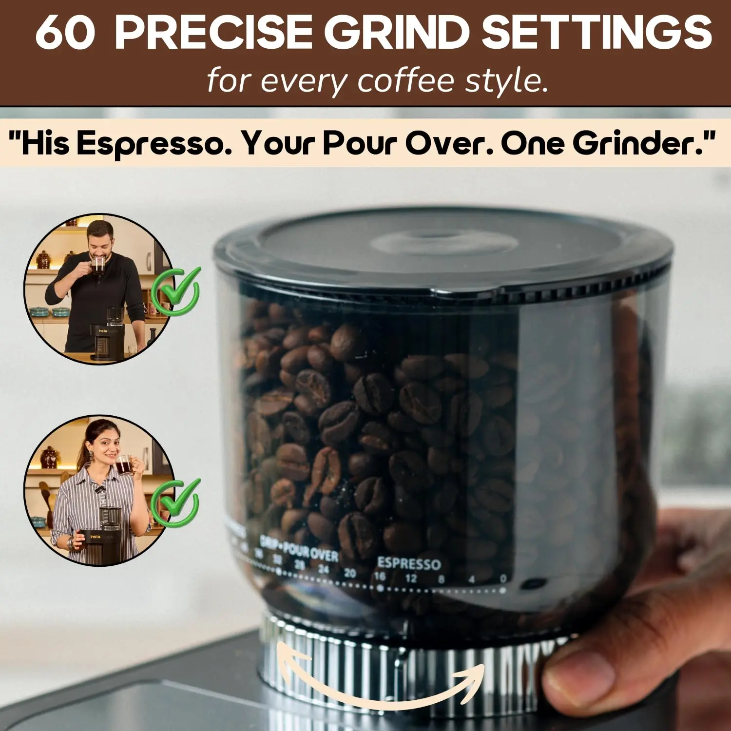 InstaCuppa Electric Conical Burr Coffee Grinder -  (60 Settings) - Image 6