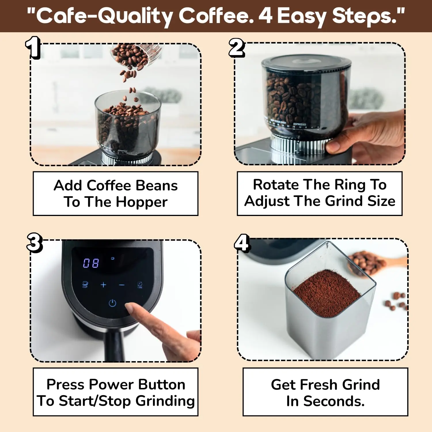 InstaCuppa Electric Conical Burr Coffee Grinder -  (60 Settings) - Image 7