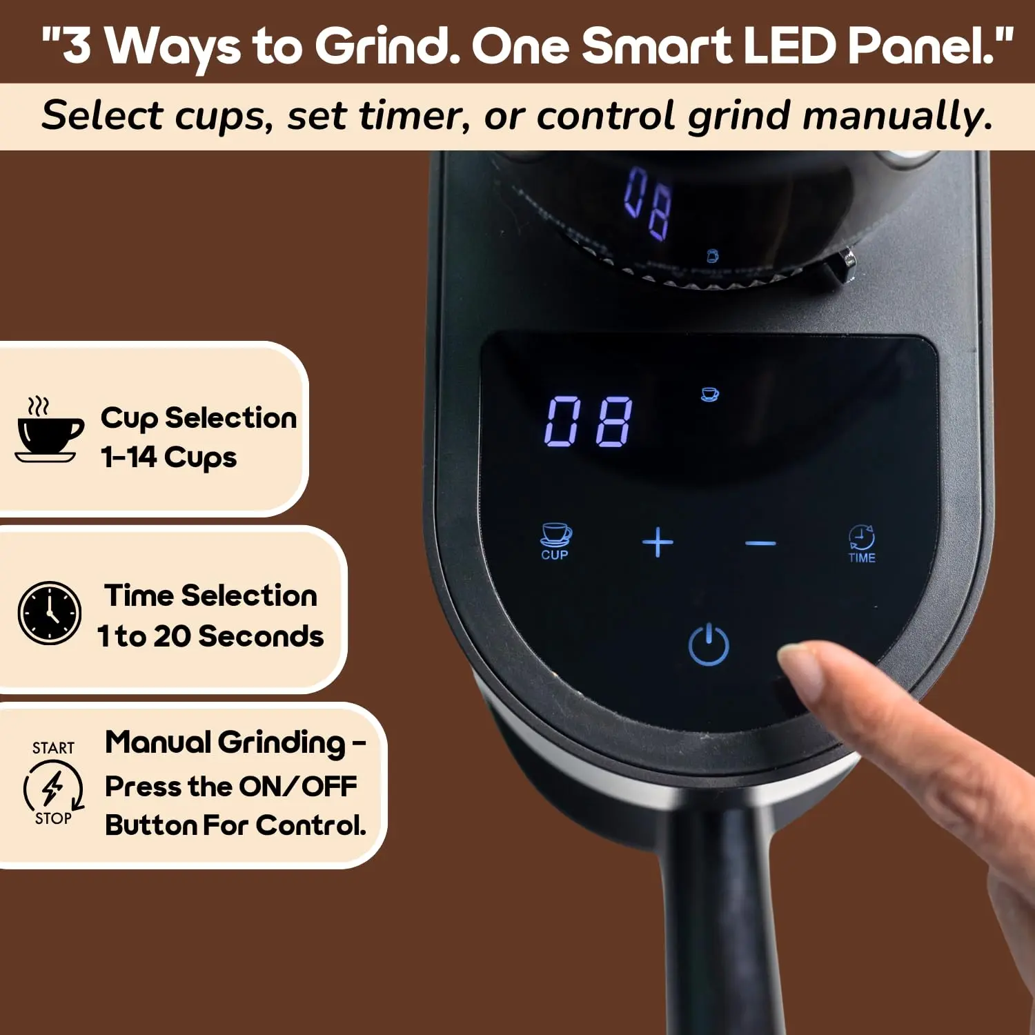 InstaCuppa Electric Conical Burr Coffee Grinder -  (60 Settings) - Image 8