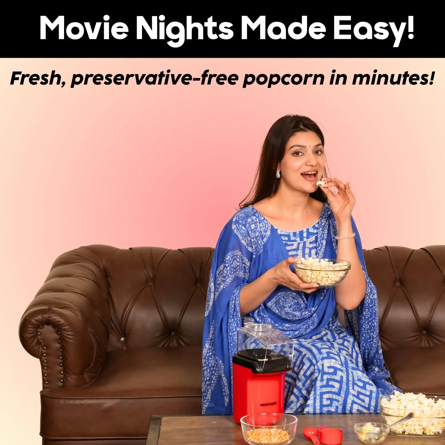 InstaCuppa Electric Hot Air Popcorn Maker 1200W | Oil-Free Healthy Snacking | One-Touch Operation | Fast Popping | BPA-Free - Image 7
