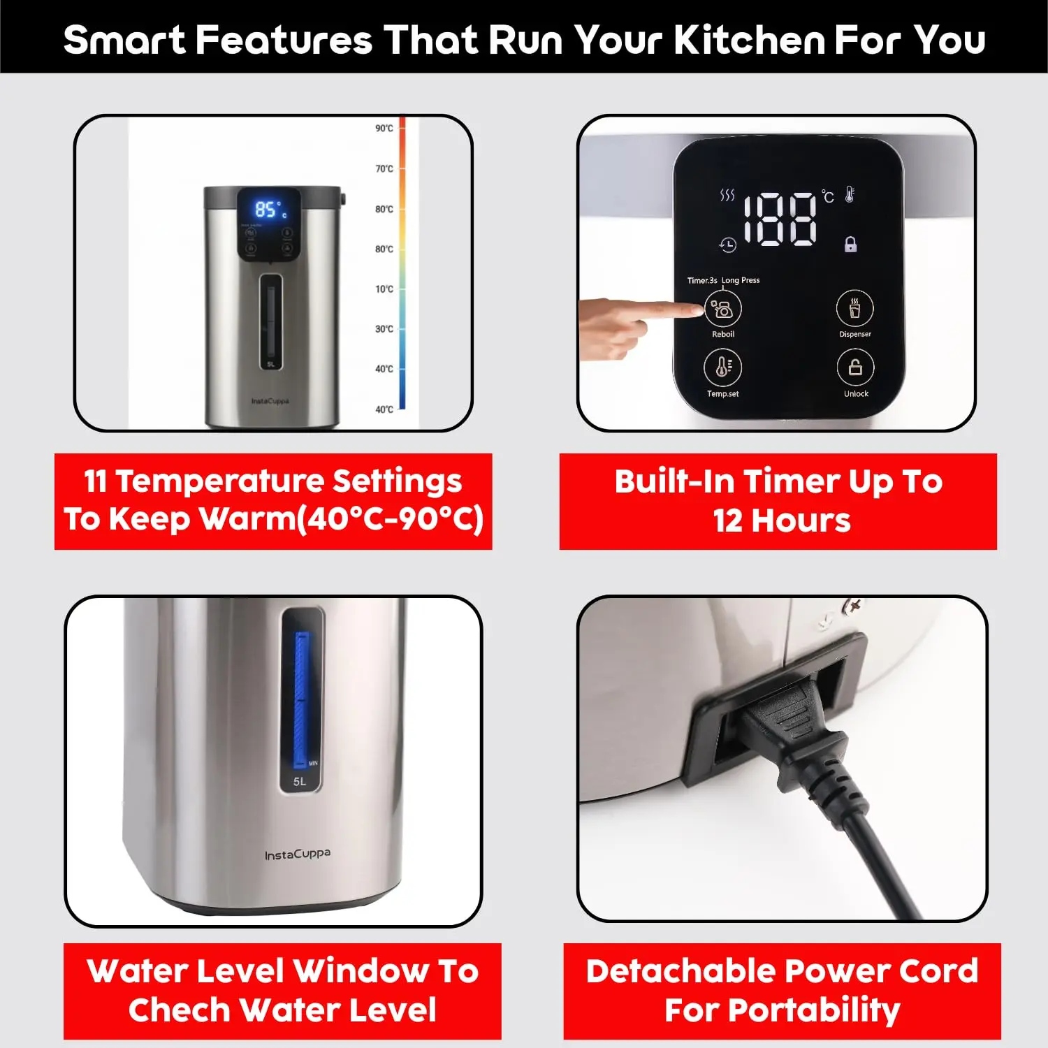 InstaCuppa Electric Kettle Dispenser 5L 680W - Upgraded Edition | Stop Boiling Water 15 Times Daily, Instant Hot Water for 20+ Cups. - Image 3