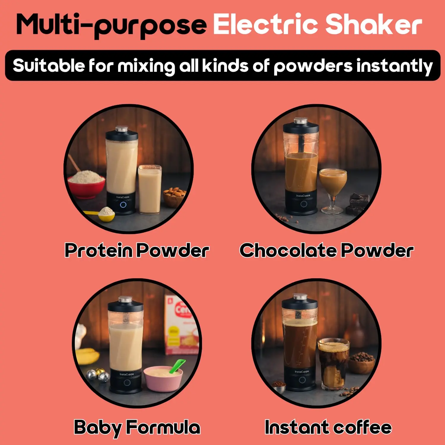 InstaCuppa Electric Protein Shaker Bottle 600ml, USB-C Rechargeable, IPX7 Waterproof, 6500 RPM, BPA-Free Jar, USB-C Rechargeable - Image 5