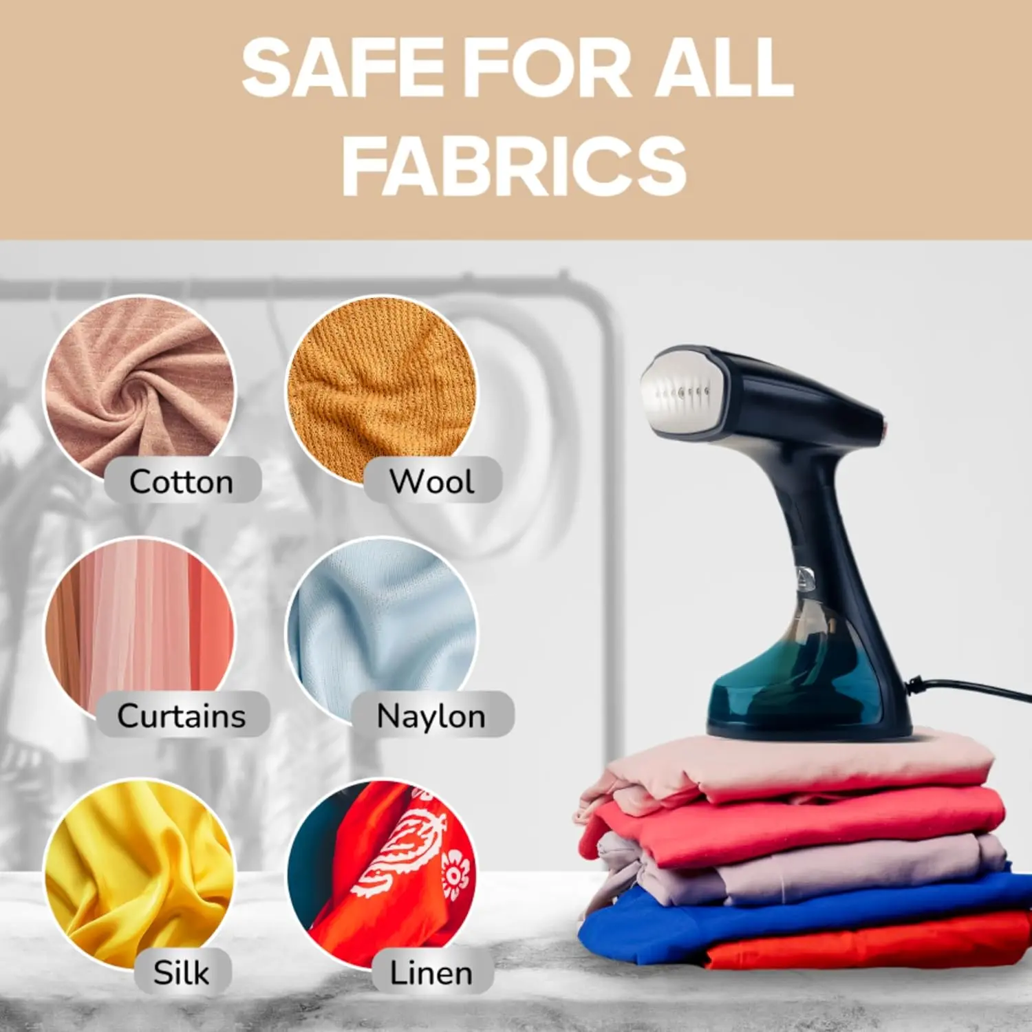InstaCuppa Foldable Garment Steamer for Clothes, 30-Sec Preheat, Fast Wrinkle Removal 1800W Handheld Steam Iron, Safe for All Fabrics - Image 3