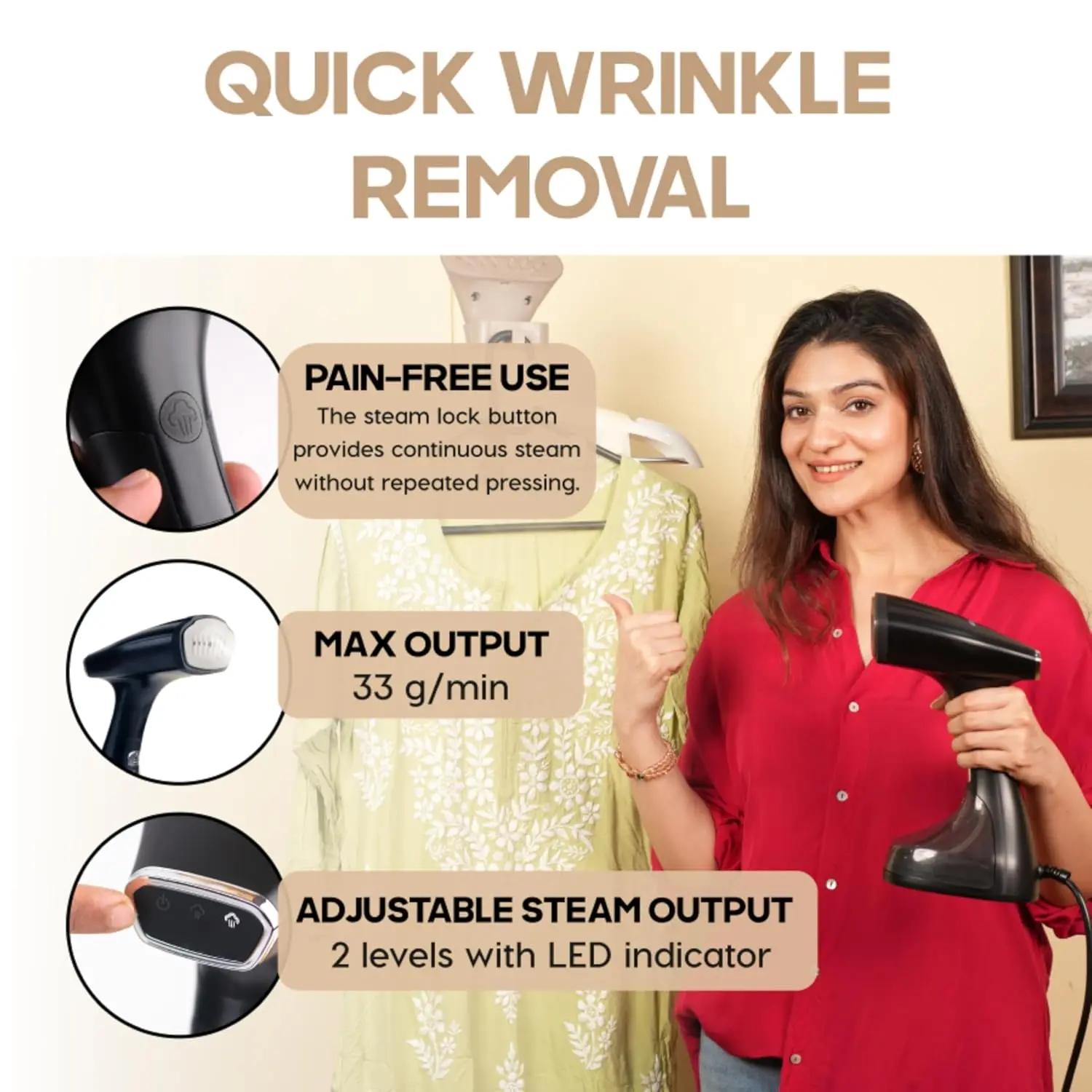 InstaCuppa Foldable Garment Steamer for Clothes, 30-Sec Preheat, Fast Wrinkle Removal 1800W Handheld Steam Iron, Safe for All Fabrics - Image 5