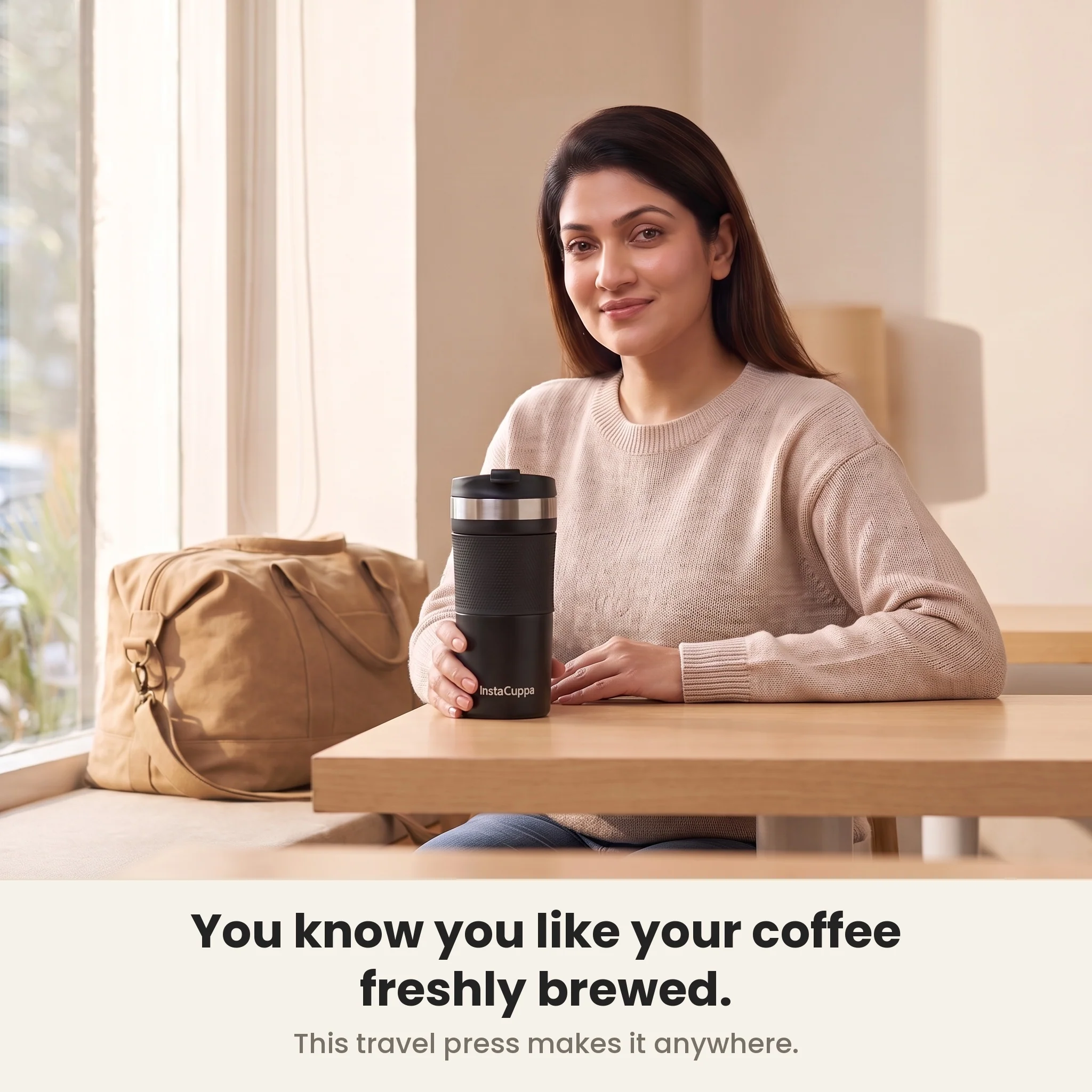 InstaCuppa French Press Travel Mug, Stainless Steel Double Walled Vacuum Insulated Thermos for Hot or Cold Coffee, Tea, Spill Proof - Image 3