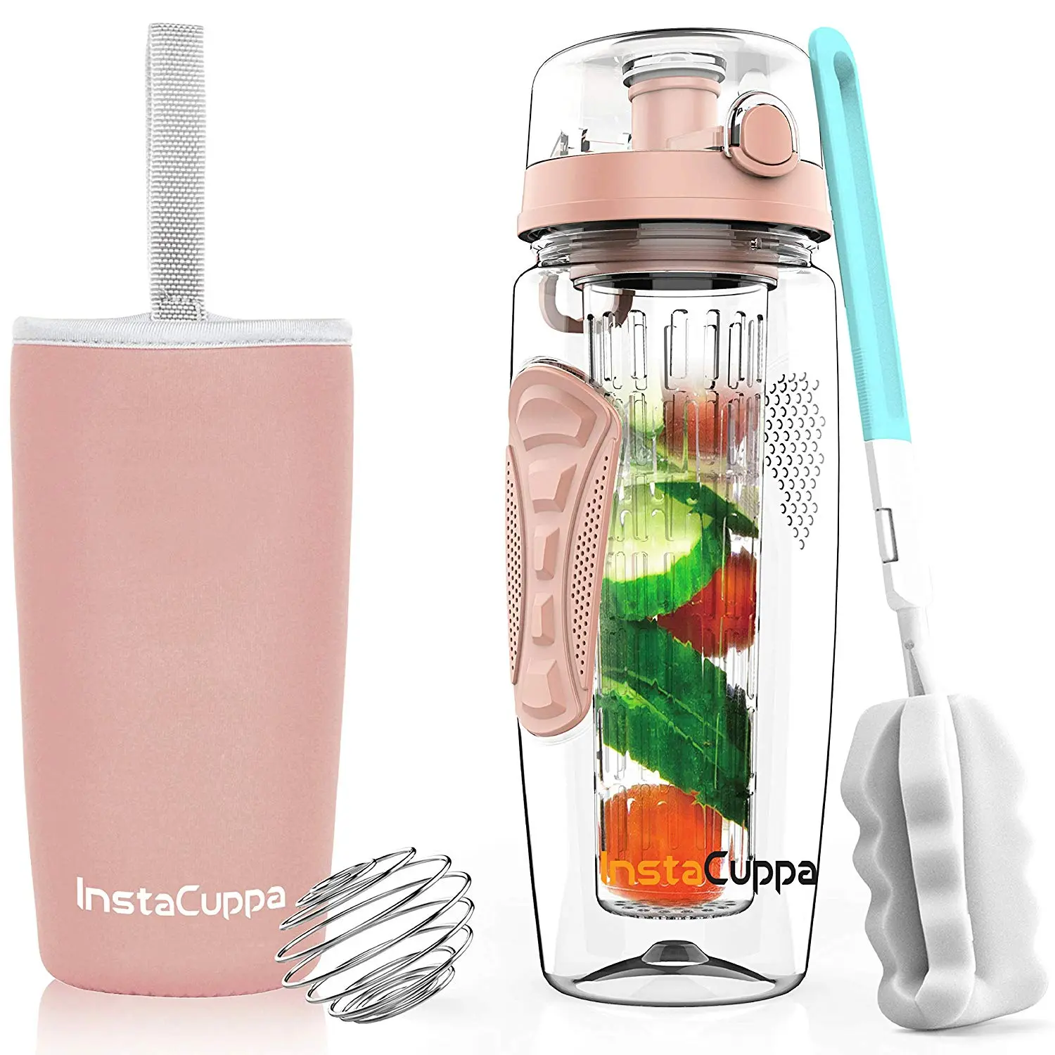 InstaCuppa Tritan Fruit Infuser Water Bottle with Full Length Infuser, Flip Top Sipper Lid, Neoprene Sleeve, Detox Recipes eBook - Image 10