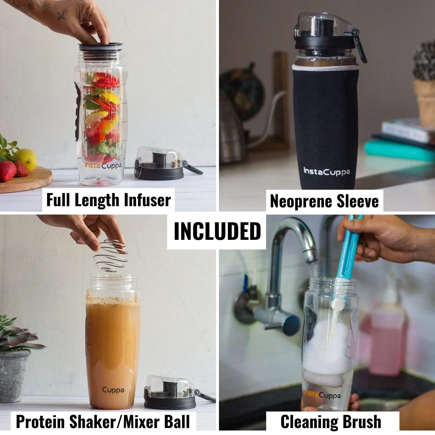 InstaCuppa Tritan Fruit Infuser Water Bottle with Full Length Infuser, Flip Top Sipper Lid, Neoprene Sleeve, Detox Recipes eBook - Image 16