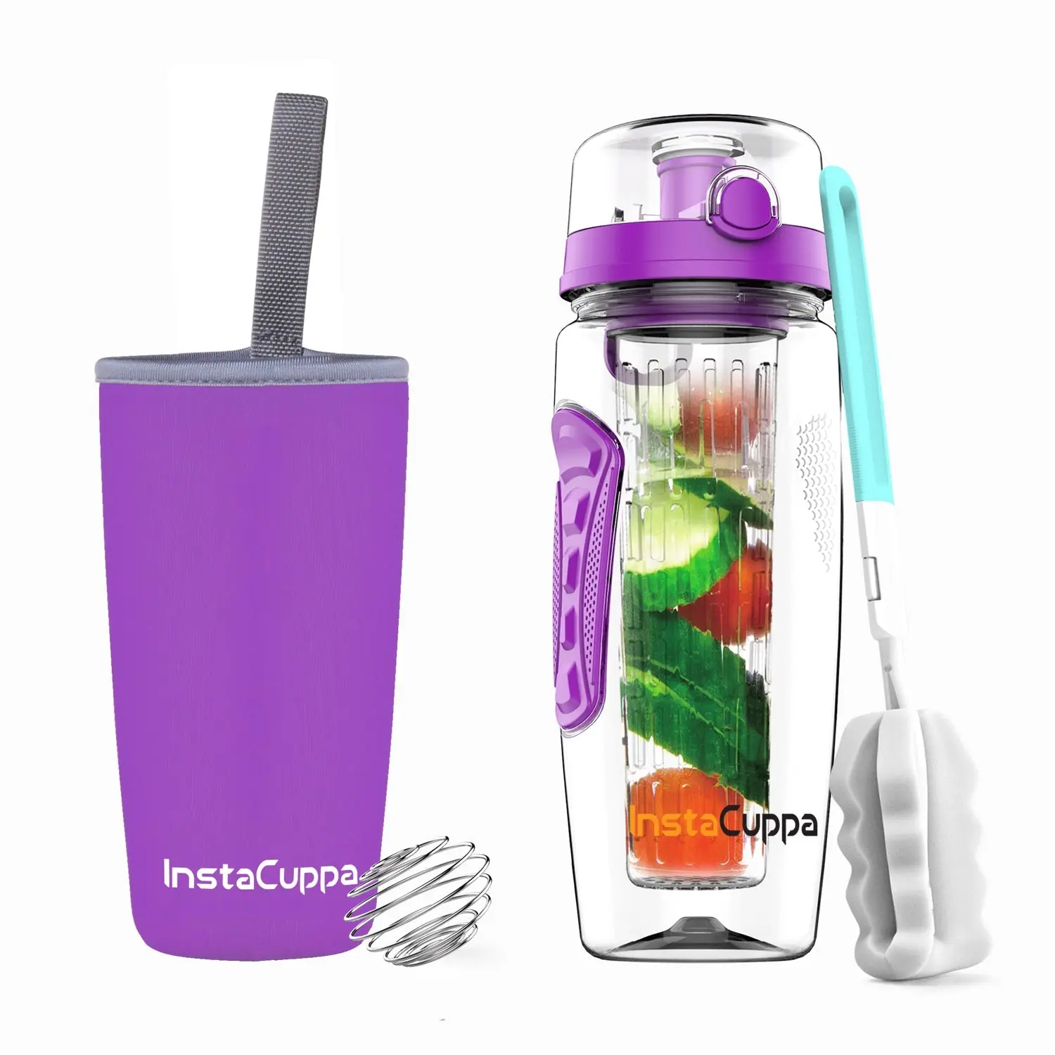 InstaCuppa Tritan Fruit Infuser Water Bottle with Full Length Infuser, Flip Top Sipper Lid, Neoprene Sleeve, Detox Recipes eBook - Image 18