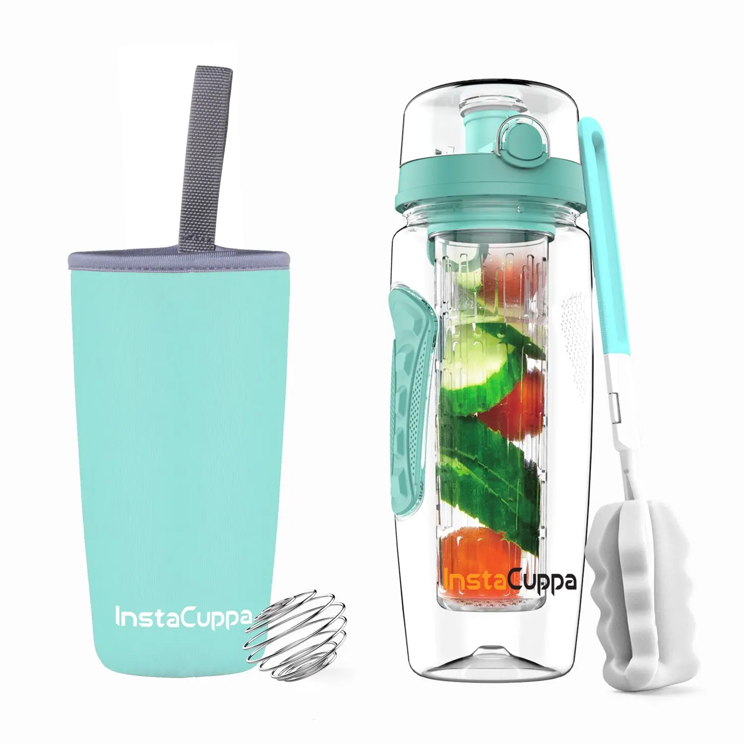 InstaCuppa Tritan Fruit Infuser Water Bottle with Full Length Infuser, Flip Top Sipper Lid, Neoprene Sleeve, Detox Recipes eBook - Image 26