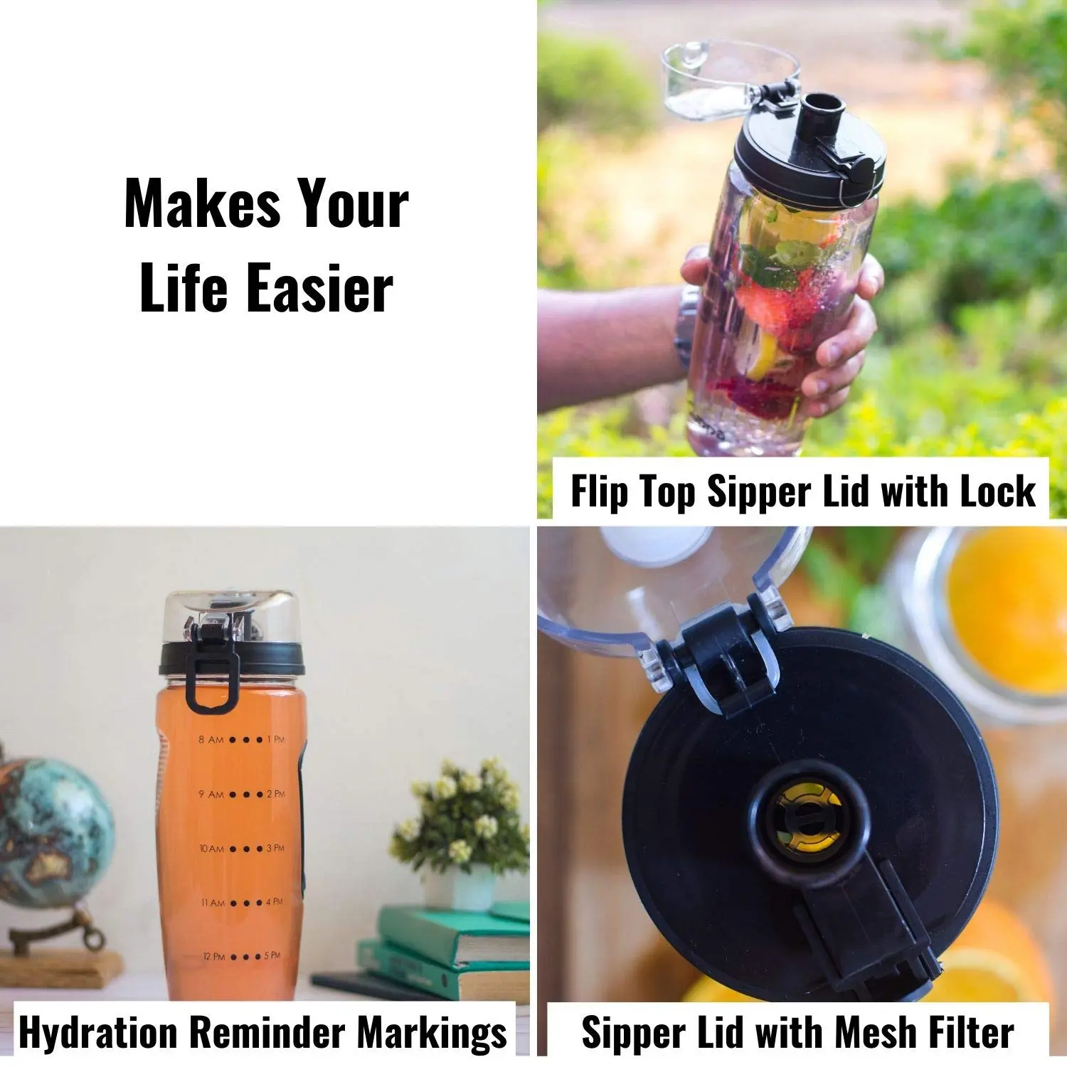 InstaCuppa Tritan Fruit Infuser Water Bottle with Full Length Infuser, Flip Top Sipper Lid, Neoprene Sleeve, Detox Recipes eBook - Image 30