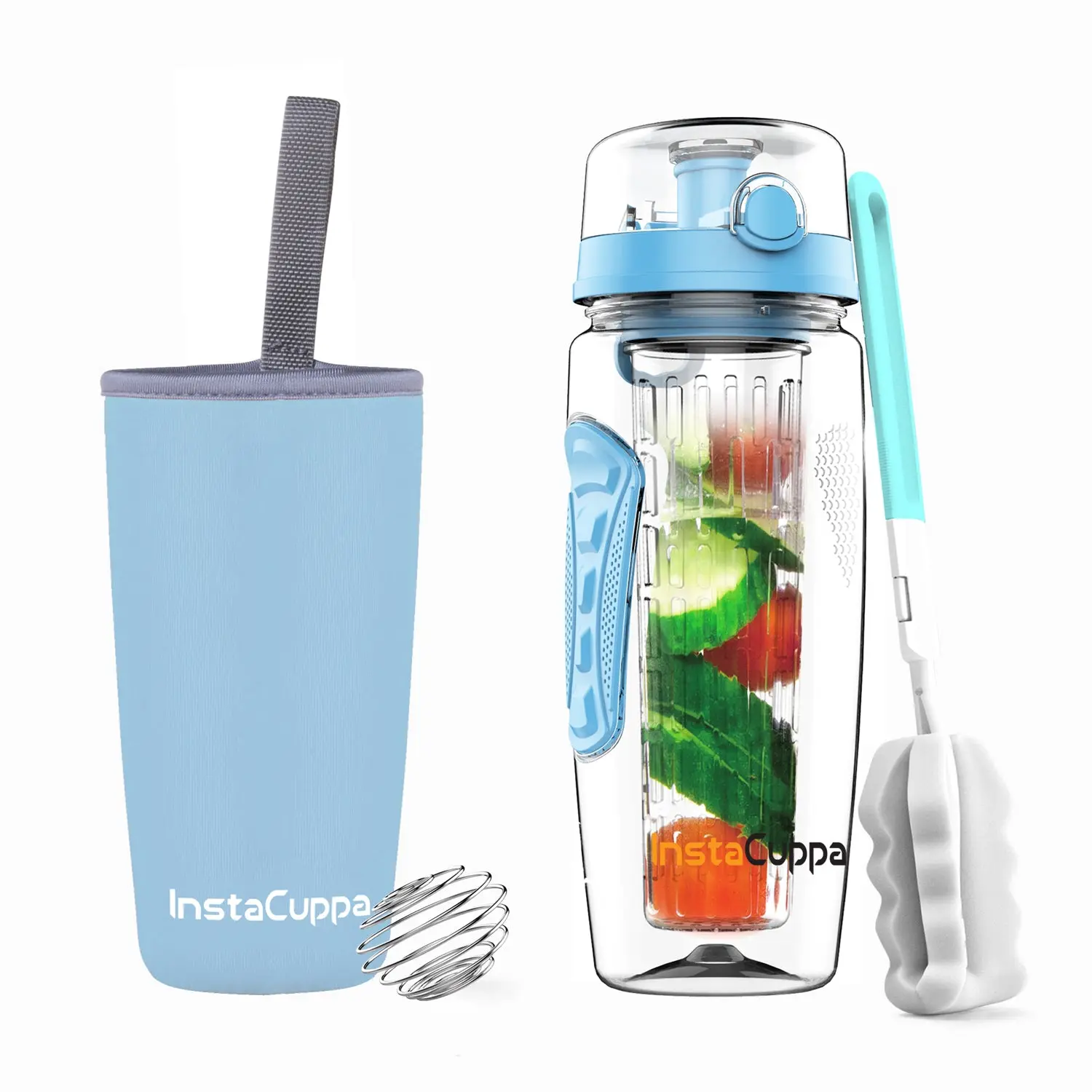 InstaCuppa Tritan Fruit Infuser Water Bottle with Full Length Infuser, Flip Top Sipper Lid, Neoprene Sleeve, Detox Recipes eBook - Image 34