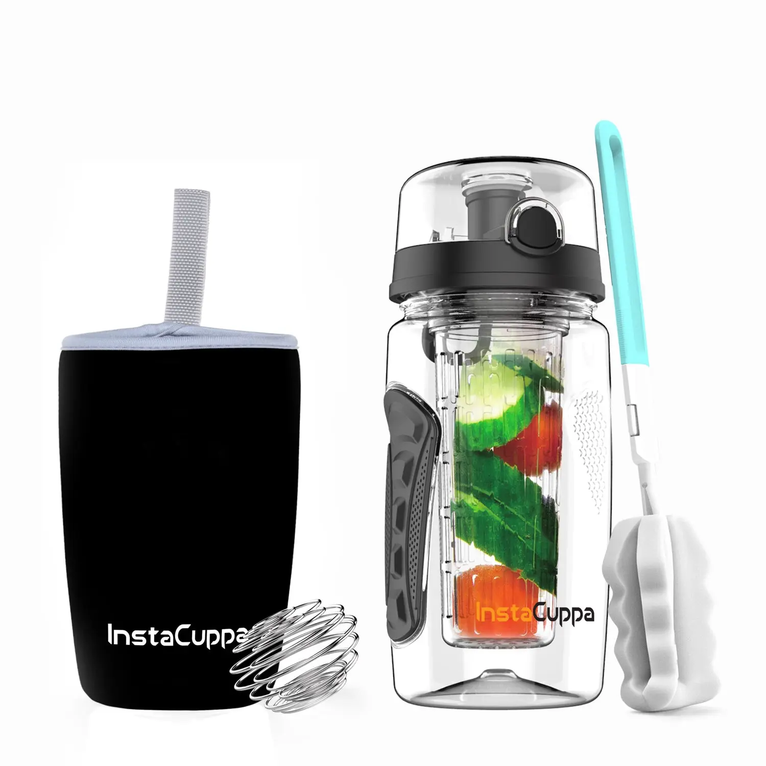 InstaCuppa Tritan Fruit Infuser Water Bottle with Full Length Infuser, Flip Top Sipper Lid, Neoprene Sleeve, Detox Recipes eBook - Image 35