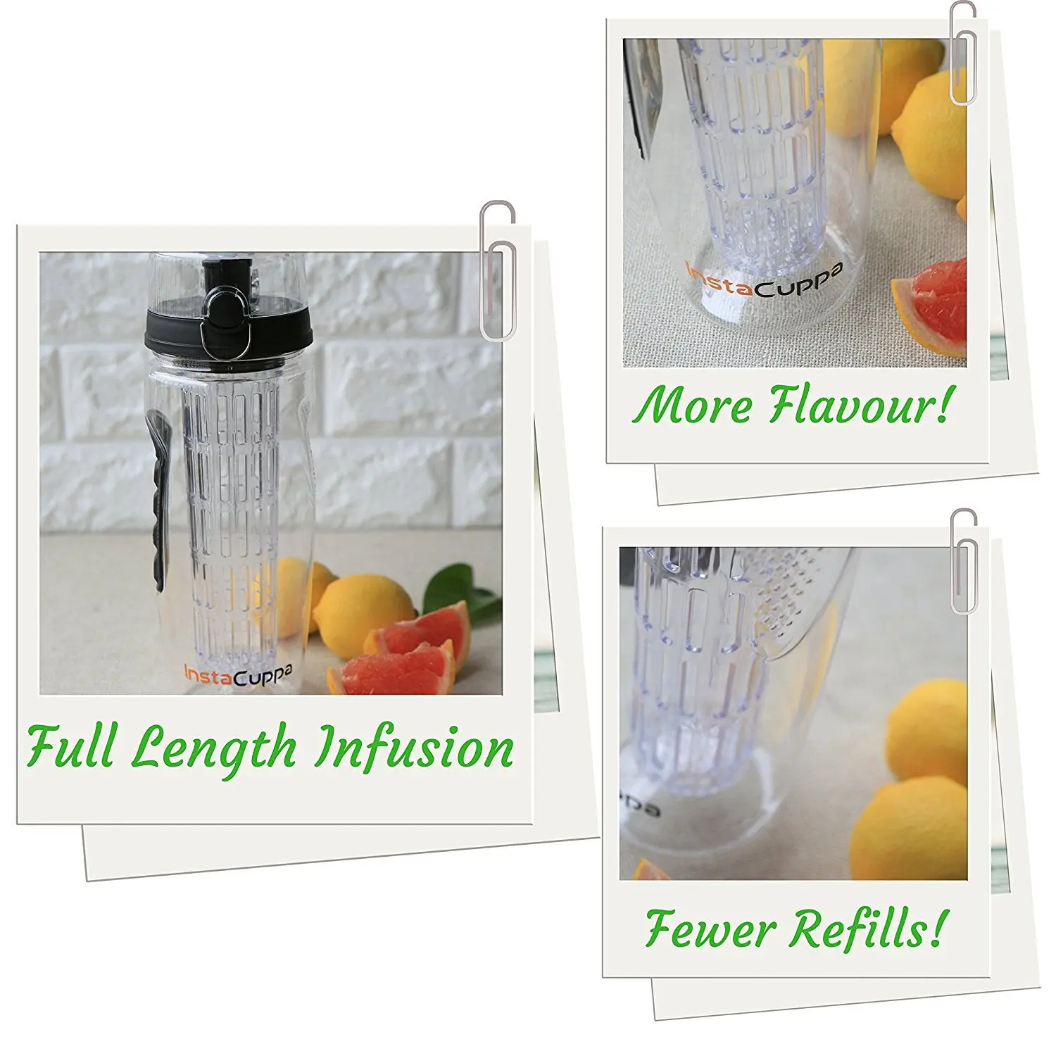 InstaCuppa Tritan Fruit Infuser Water Bottle with Full Length Infuser, Flip Top Sipper Lid, Neoprene Sleeve, Detox Recipes eBook - Image 9