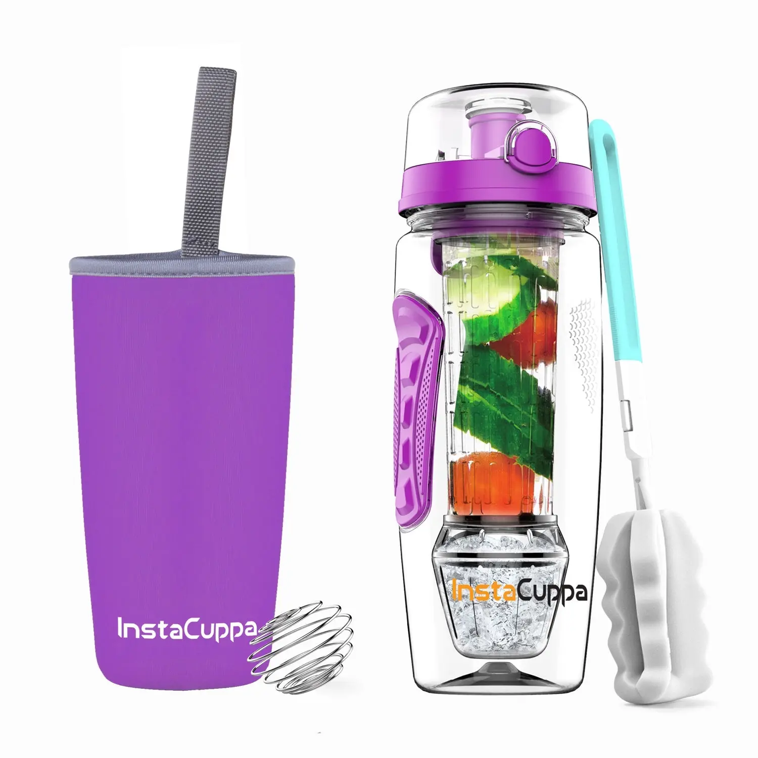InstaCuppa Tritan Fruit Infuser Water Bottle with Polar Ice Ball Infuser, Flip Top Sipper Lid, Neoprene Sleeve, Detox Recipes eBook - Image 17
